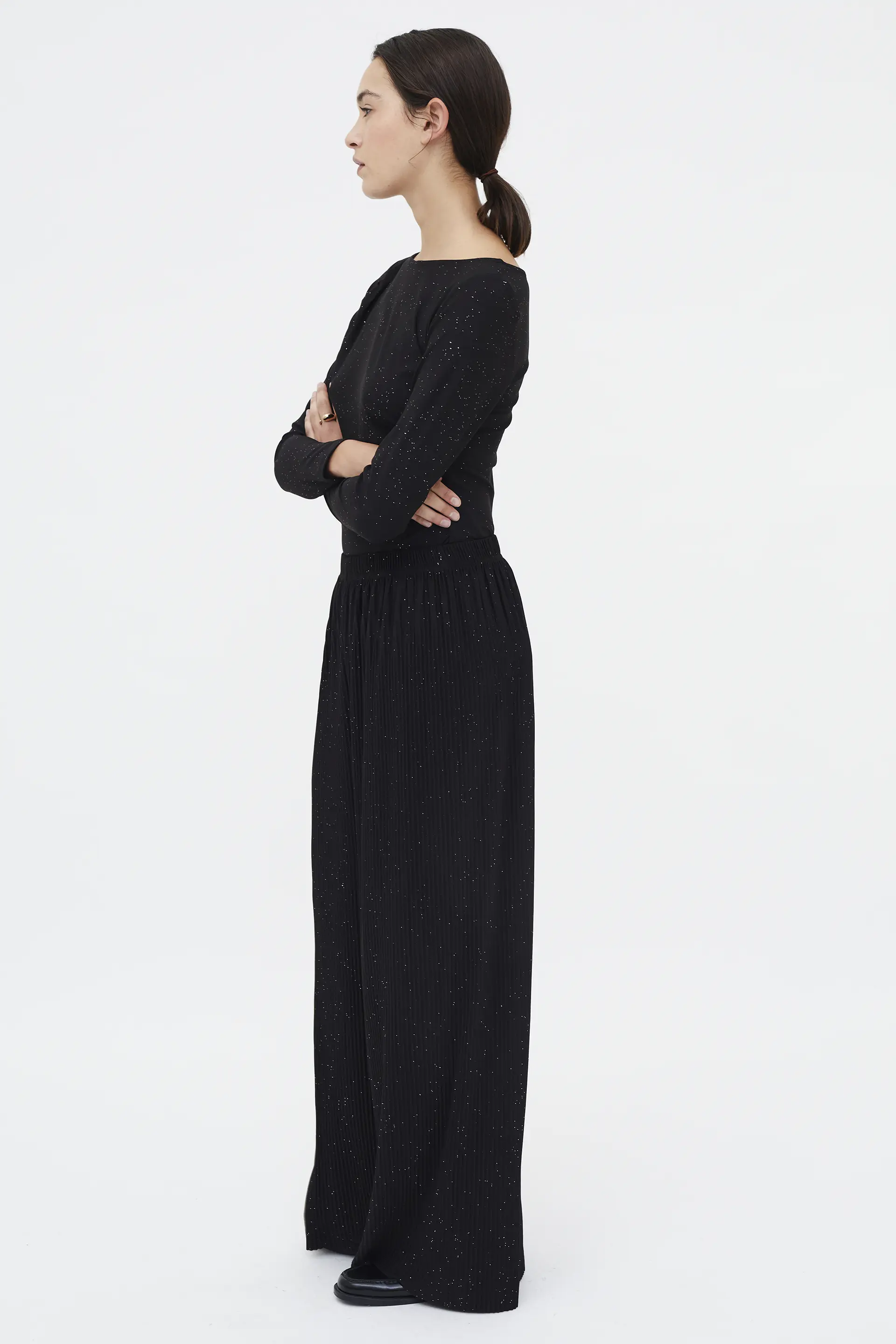 Pantalón crepé plisado con lúrex negro - Image 5