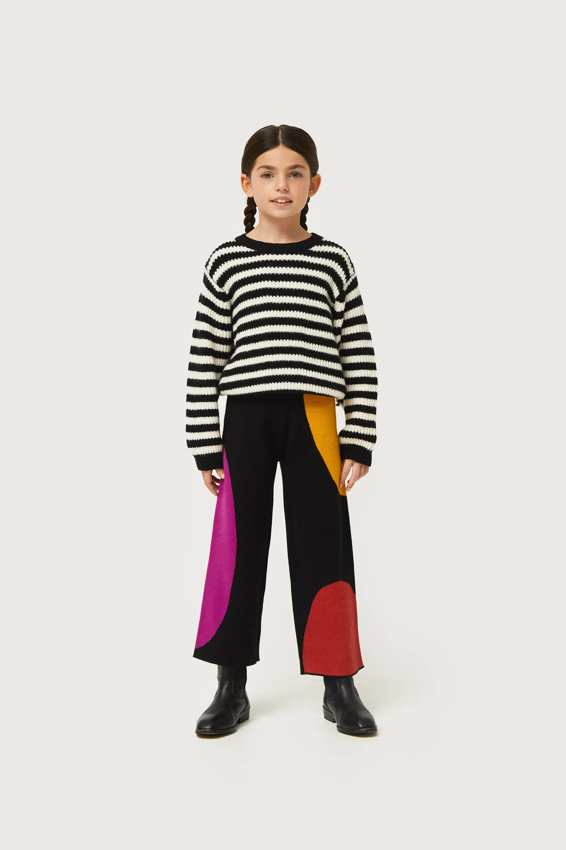 Pantalón de niña de punto jacquard estampado de círculos