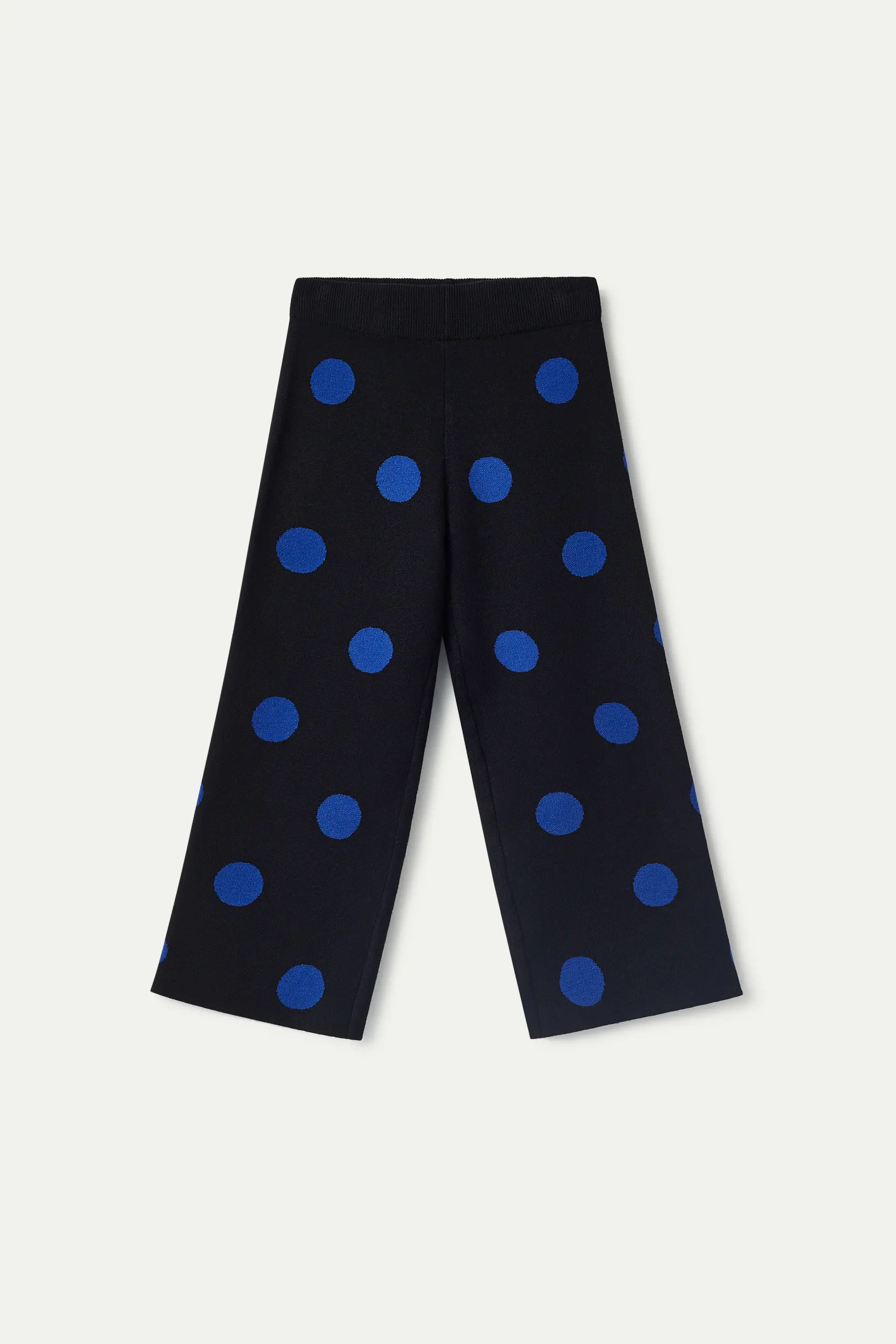 Pantalón de niña de punto jacquard estampado de lunares azules - Image 2