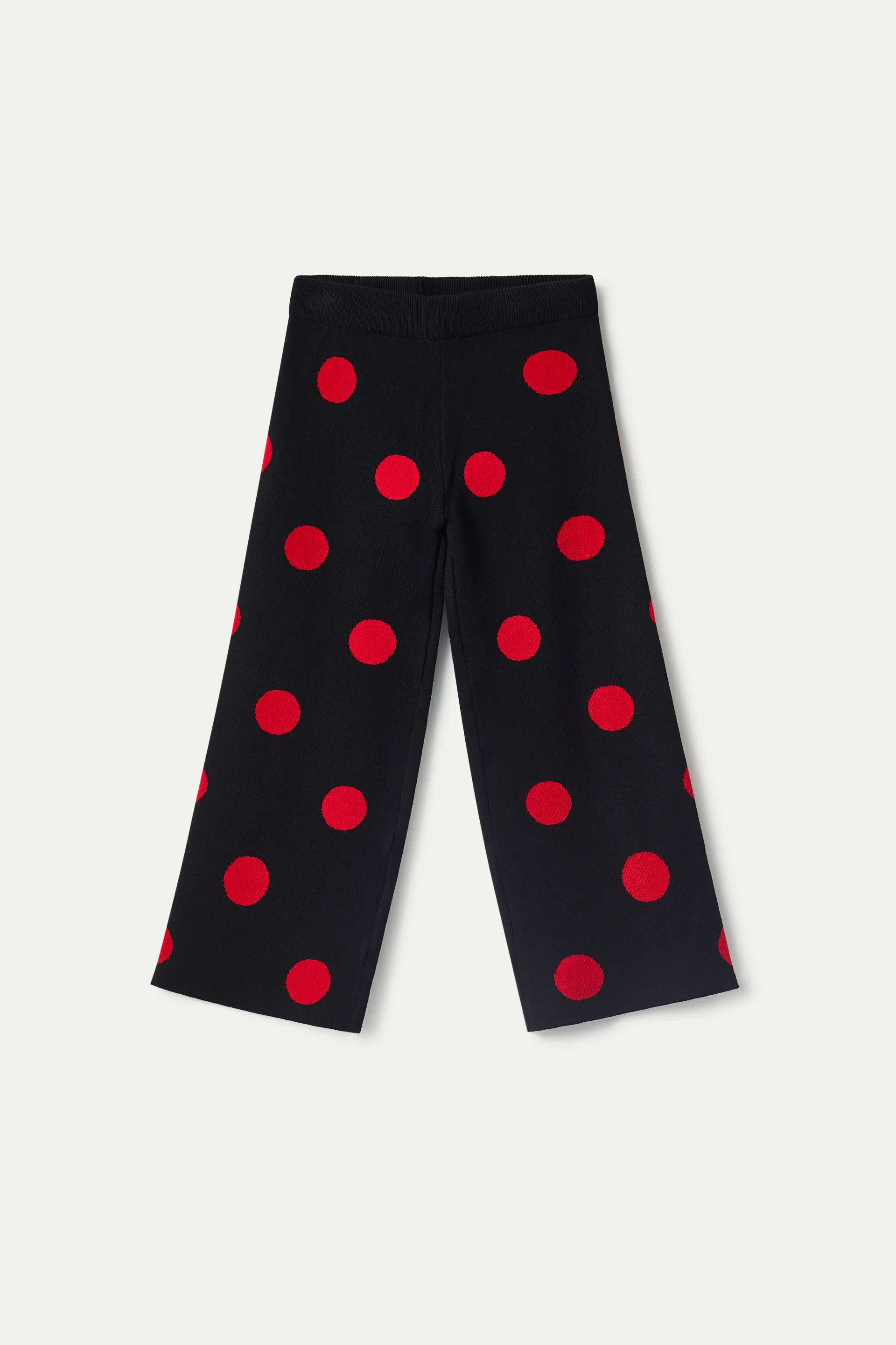 Pantalón de niña de punto jacquard estampado de lunares rojos - Image 2
