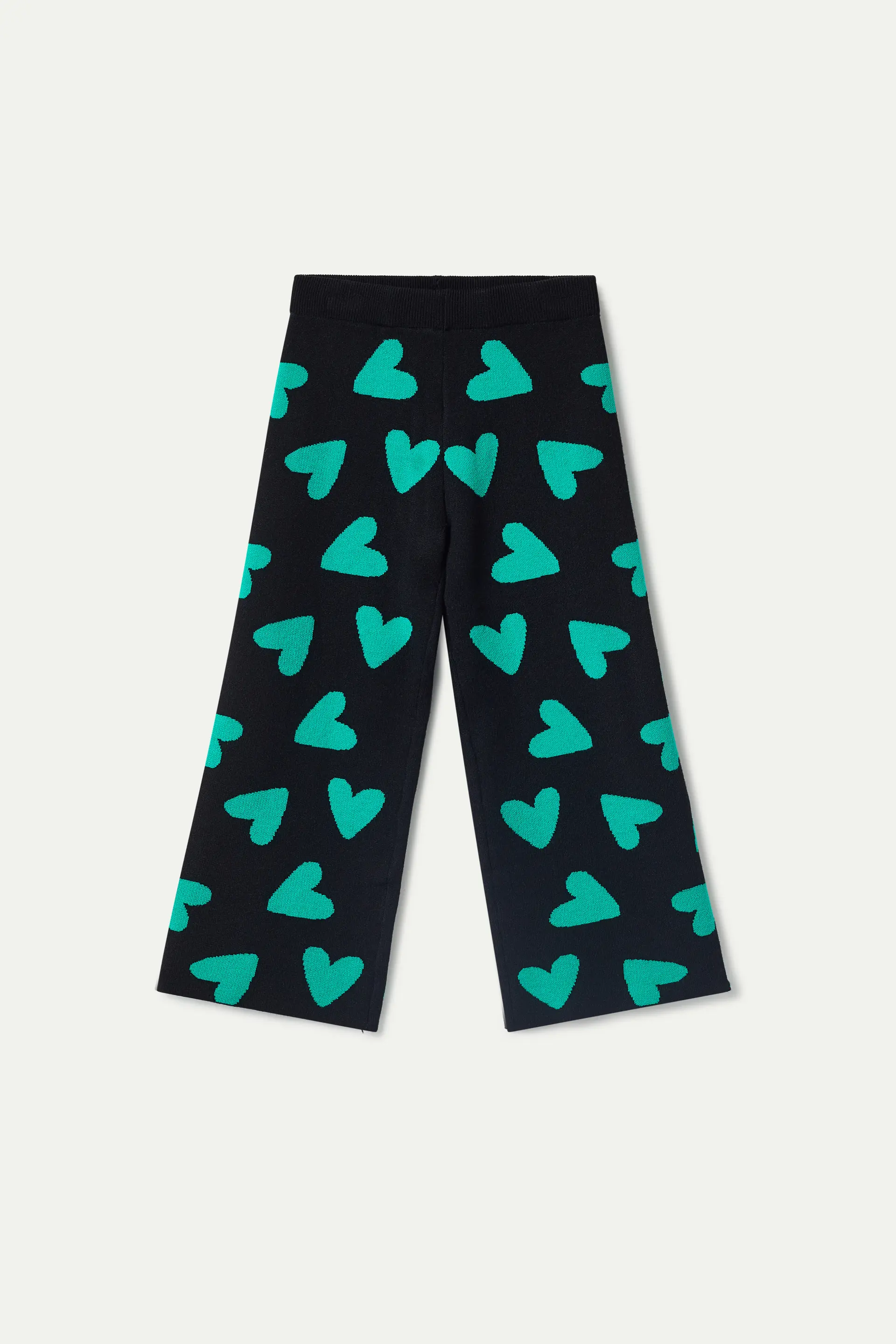 Pantalón de niña punto estampado de corazones negro - Image 2