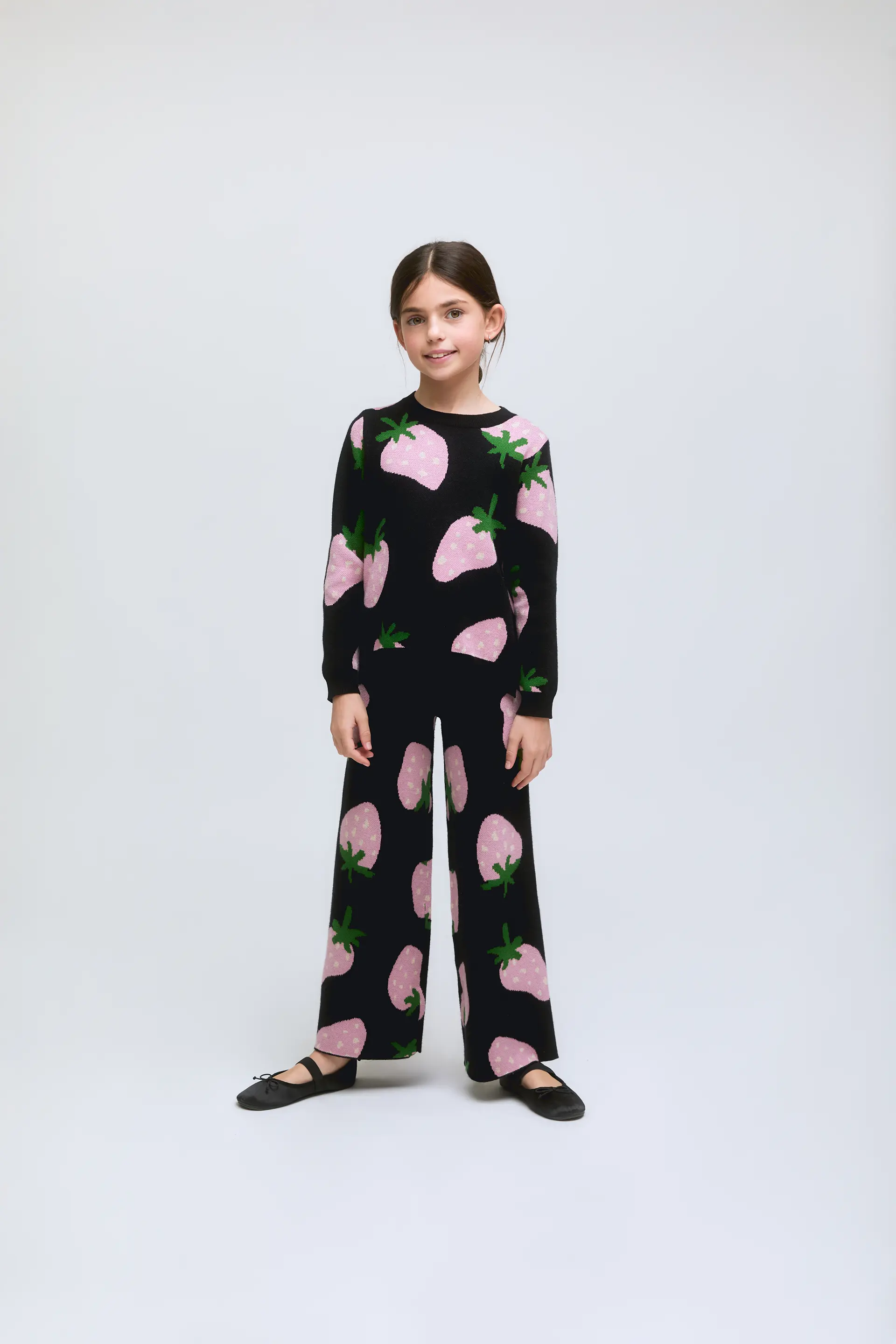 Pantalón de niña punto estampado de fresas Morango