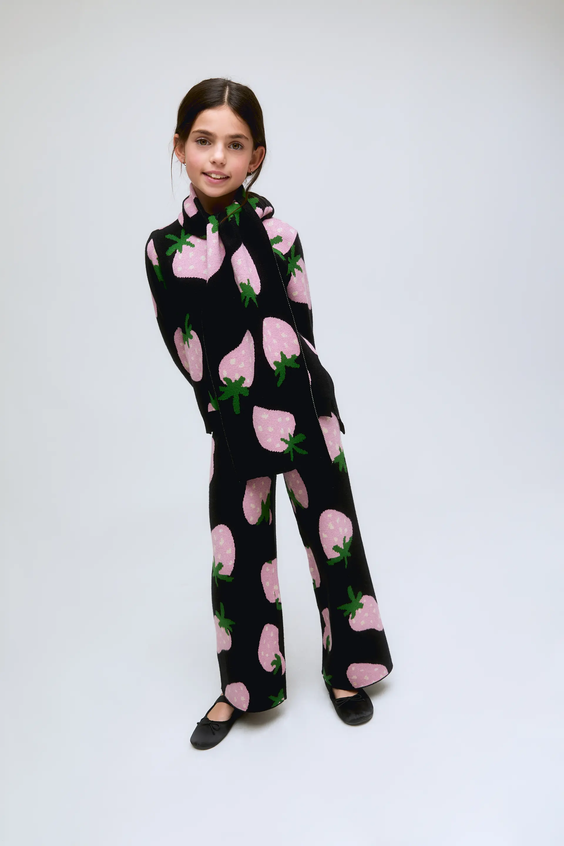 Pantalón de niña punto estampado de fresas Morango - Image 4