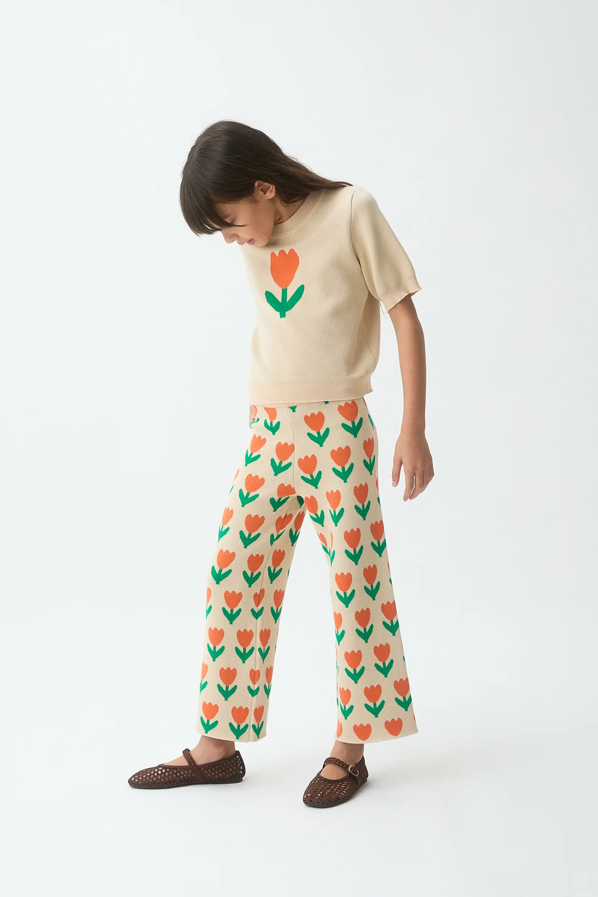 Pantalón de punto de niña con estampado Orange Tulip