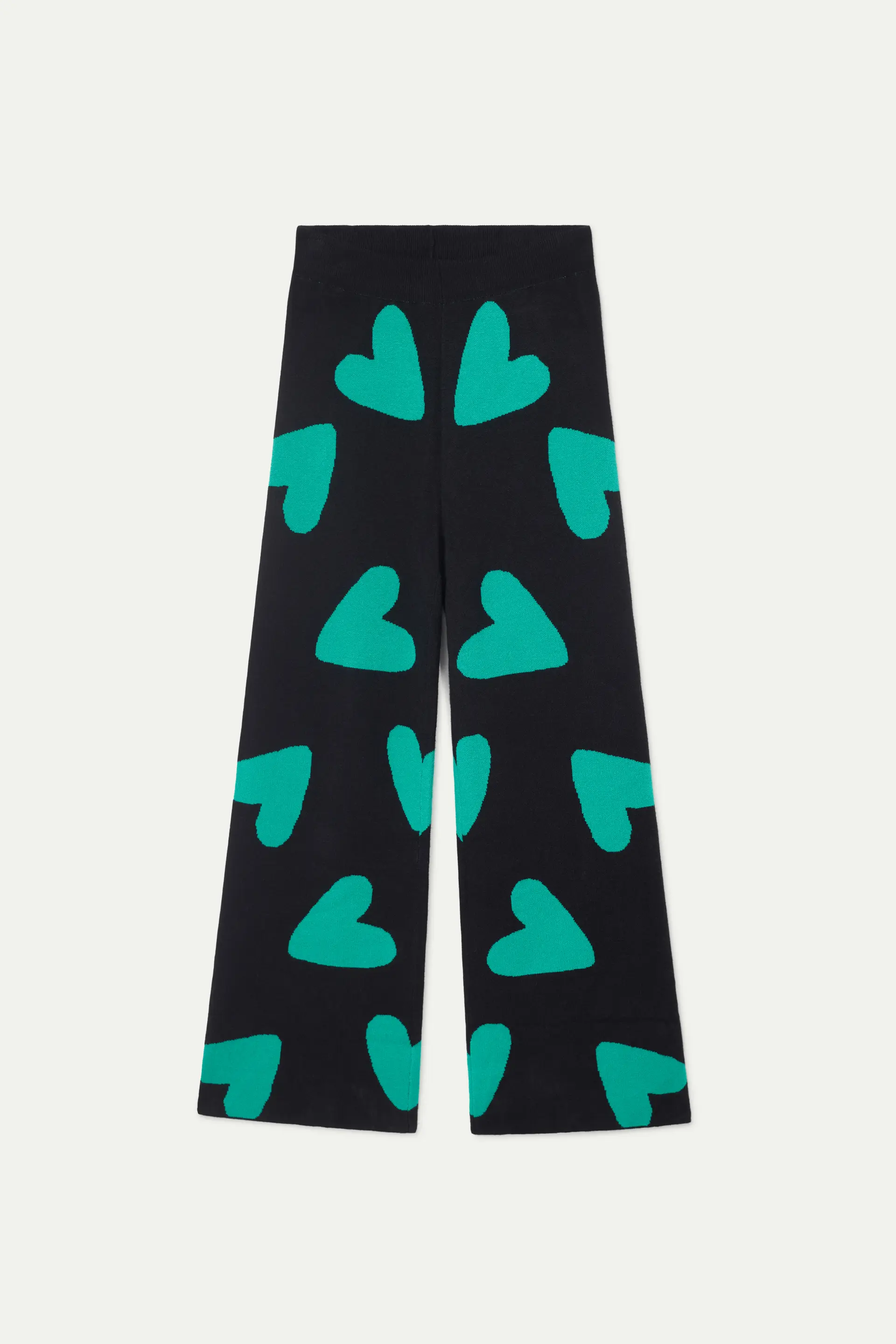 Pantalón de punto jacquard de corazones negro - Image 2