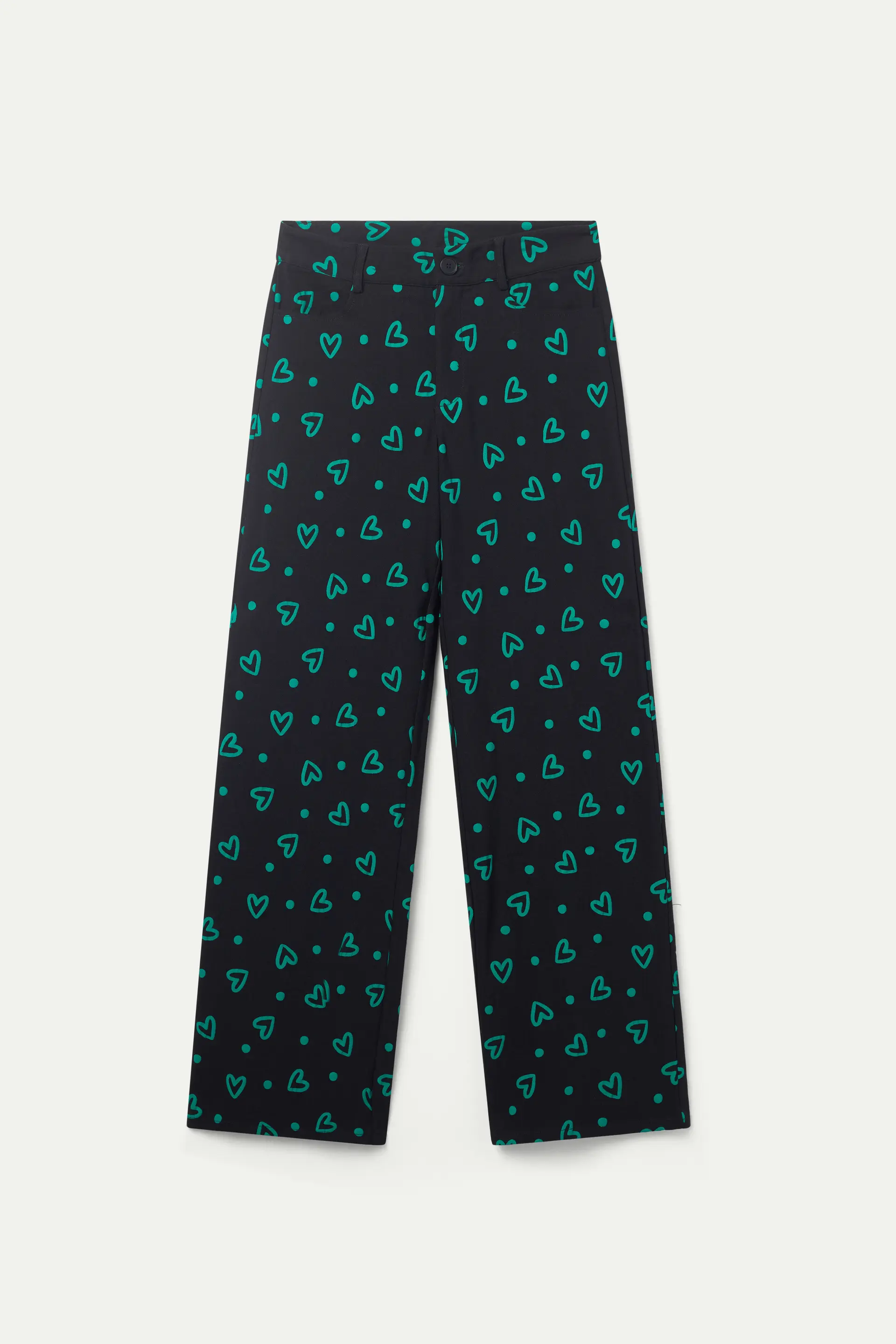Pantalón recto con estampado de corazones verdes - Image 2