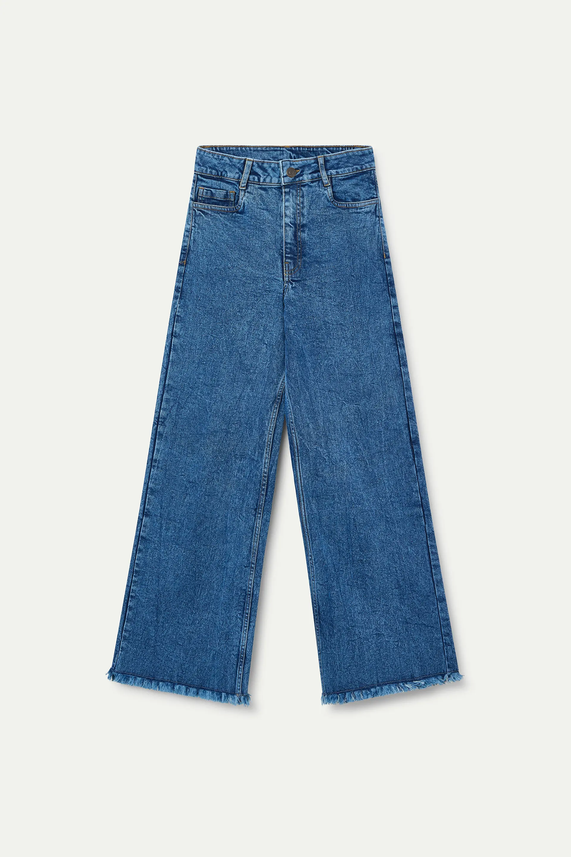 Pantalón vaquero azul con con bajo raw-cut - Image 2
