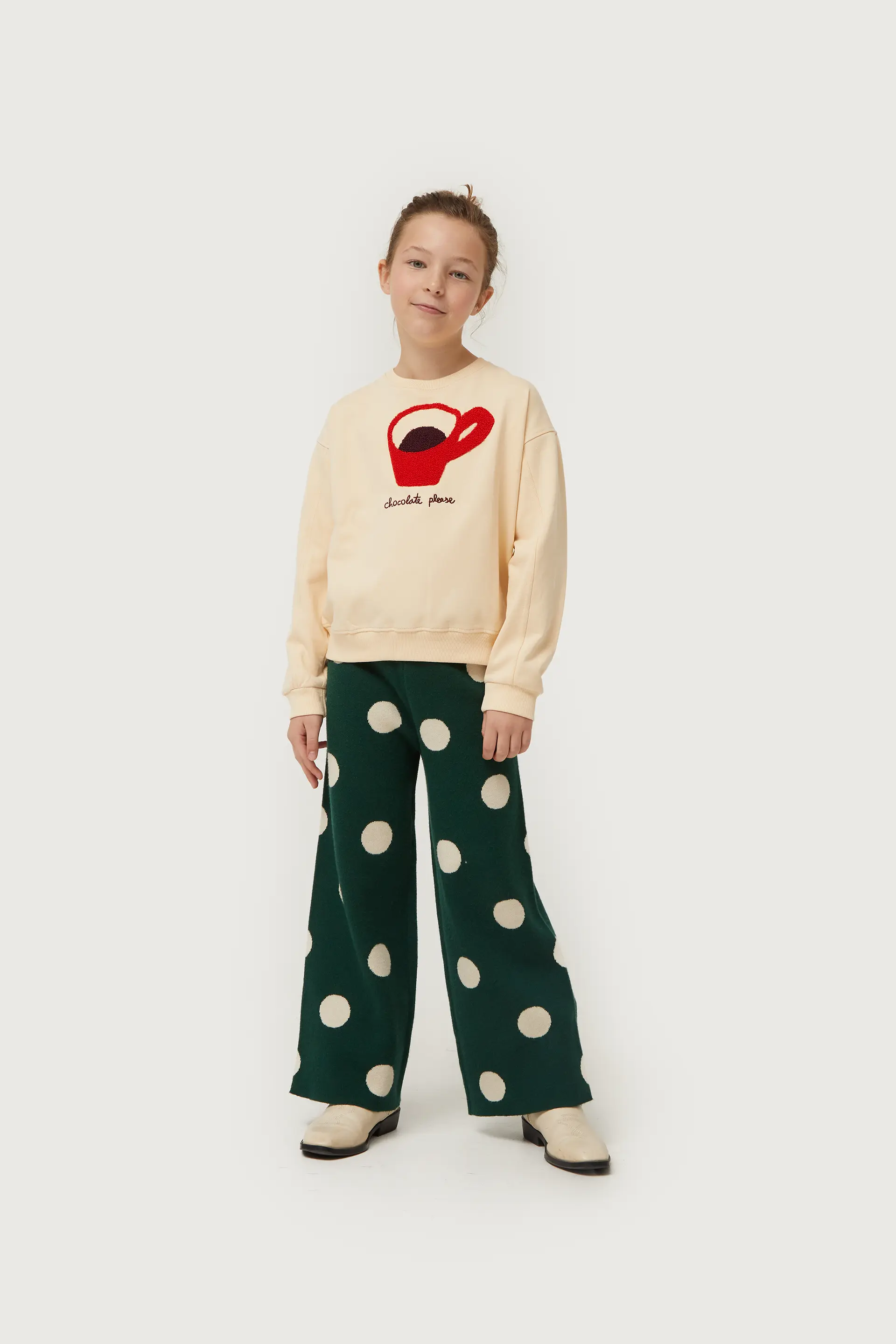Sudadera de niña con print de café blanco crema