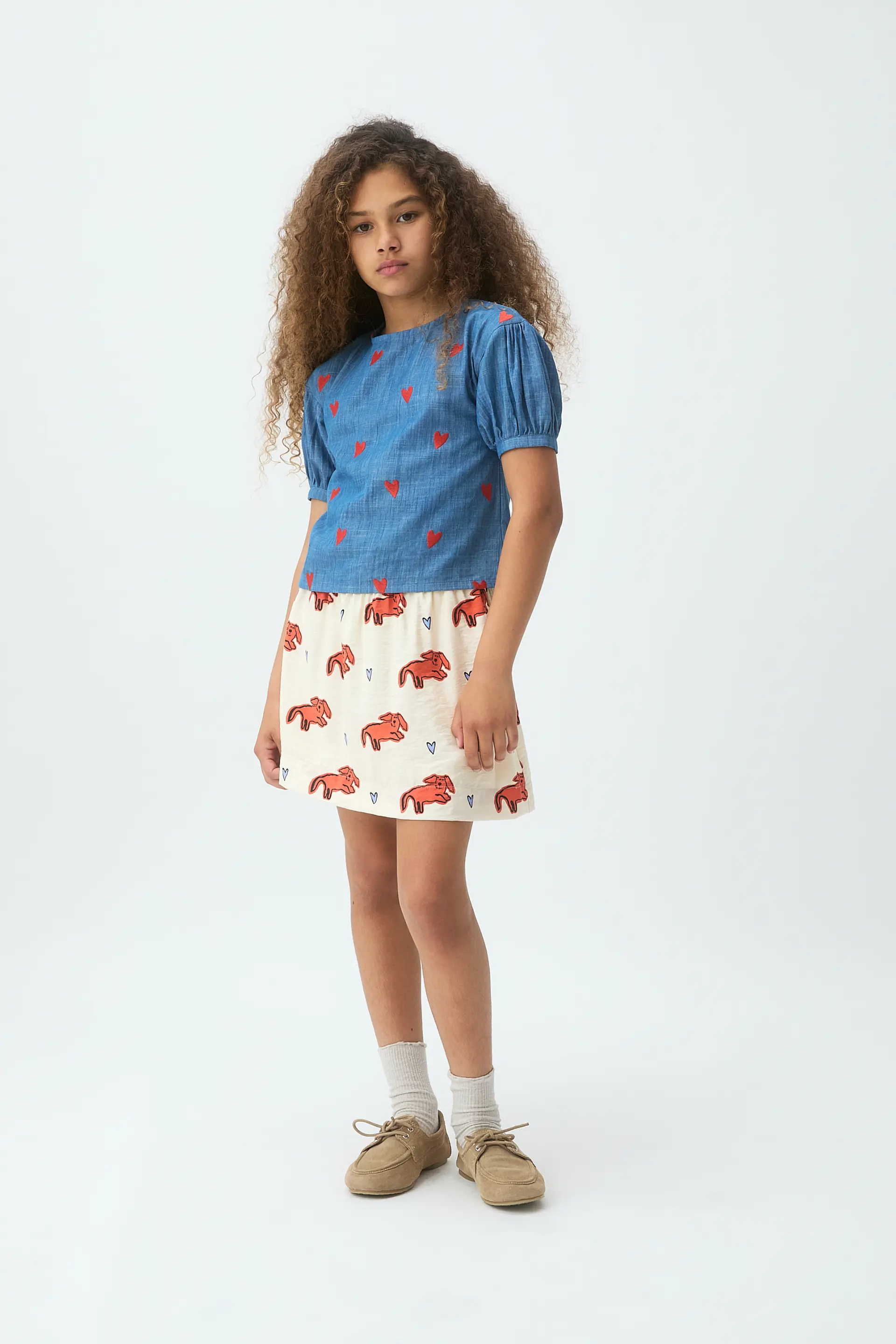 Top de niña 100% algodón Chambray con corazones