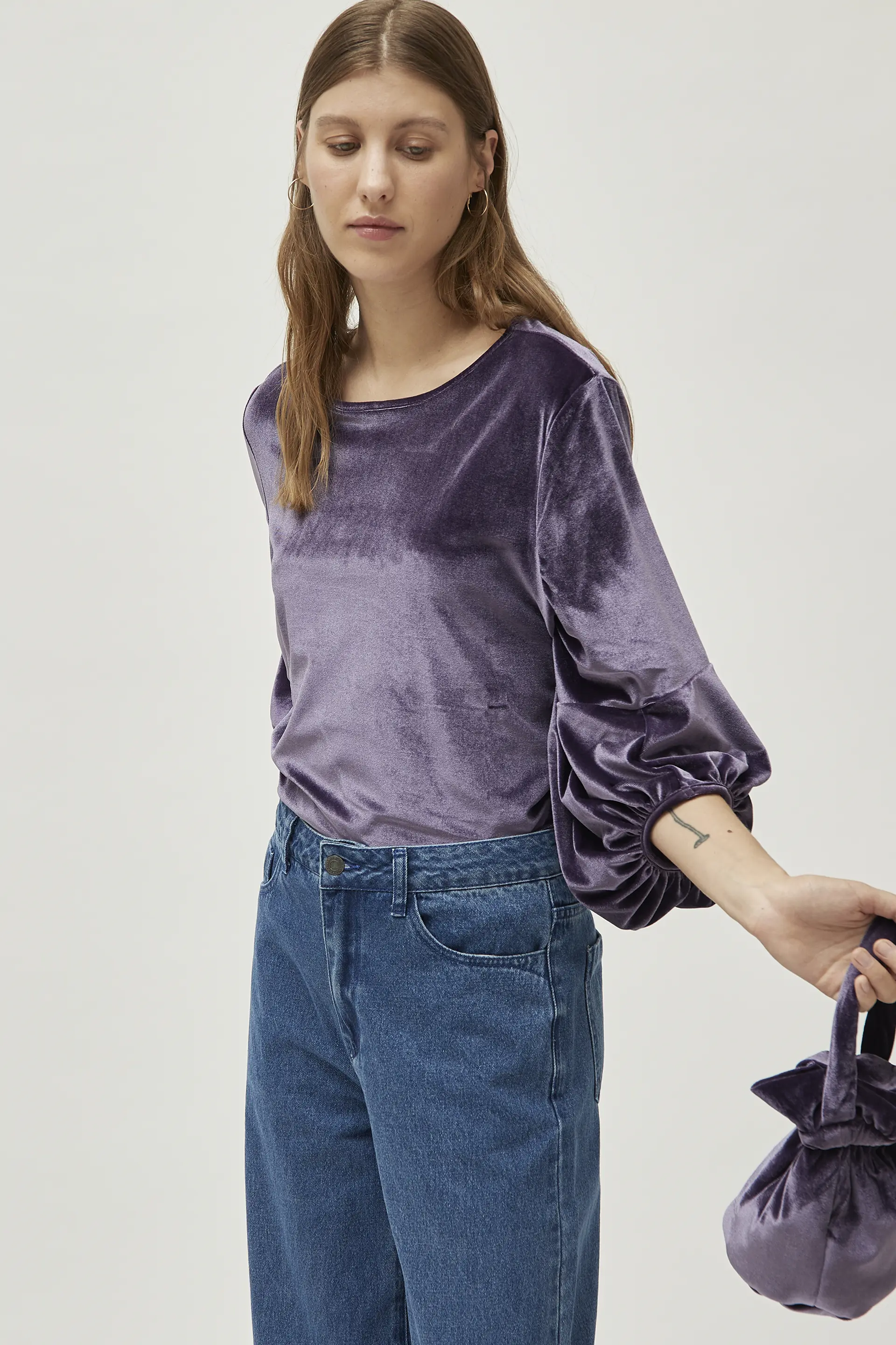 Top de terciopelo manga abullonada morado - Image 4