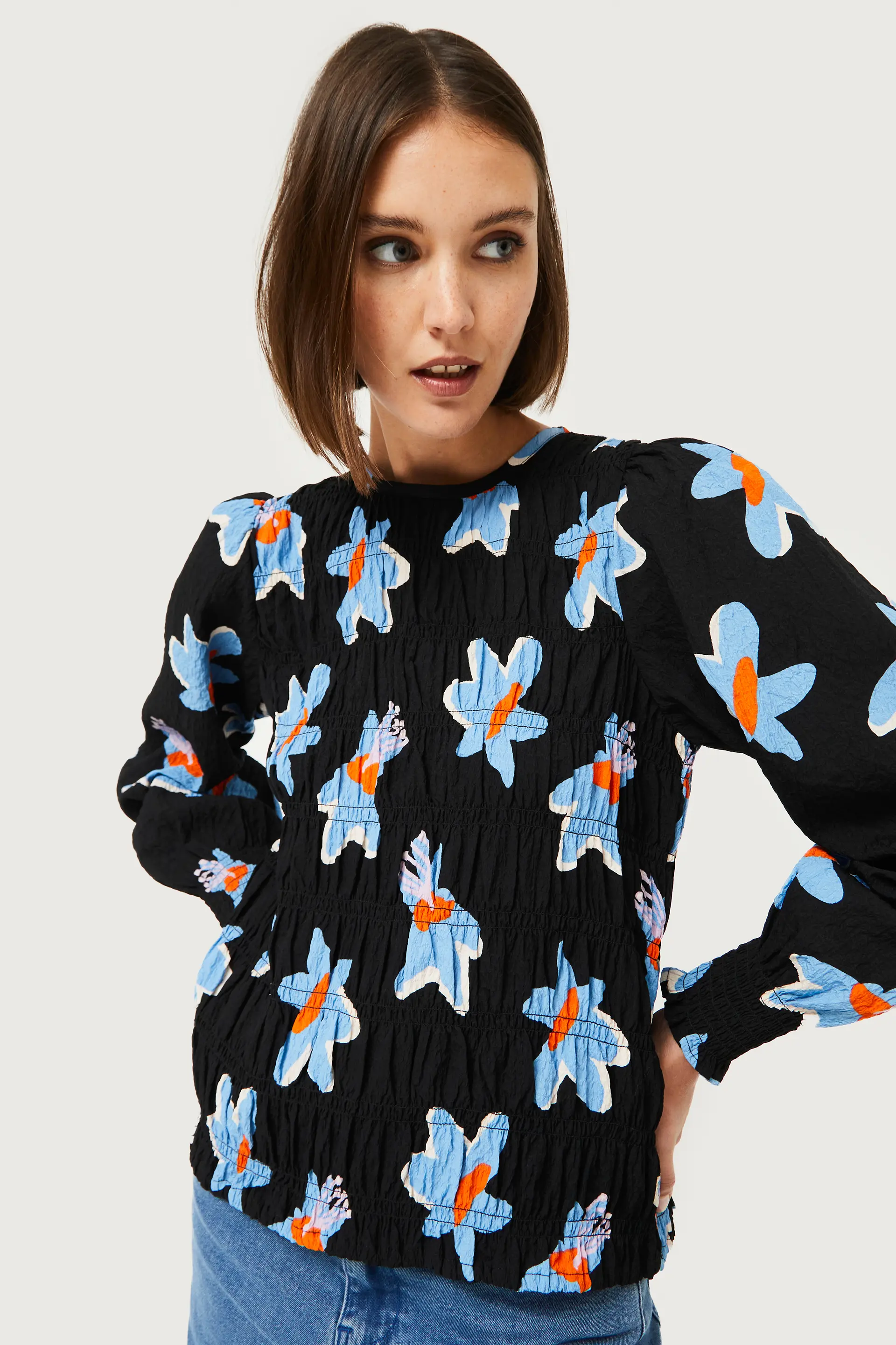 Top nido de abeja estampado floral Calatea negro - Image 3
