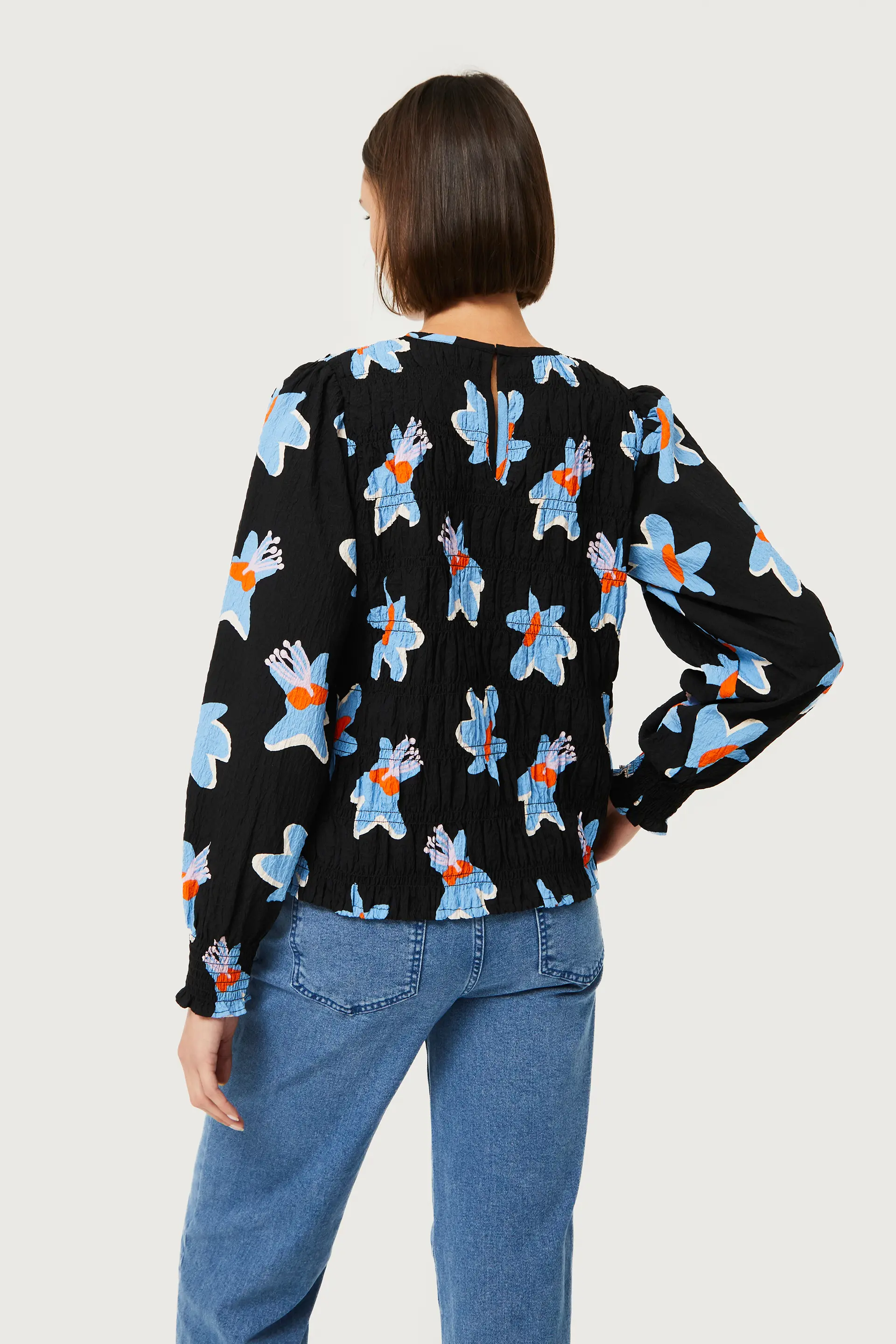 Top nido de abeja estampado floral Calatea negro - Image 5