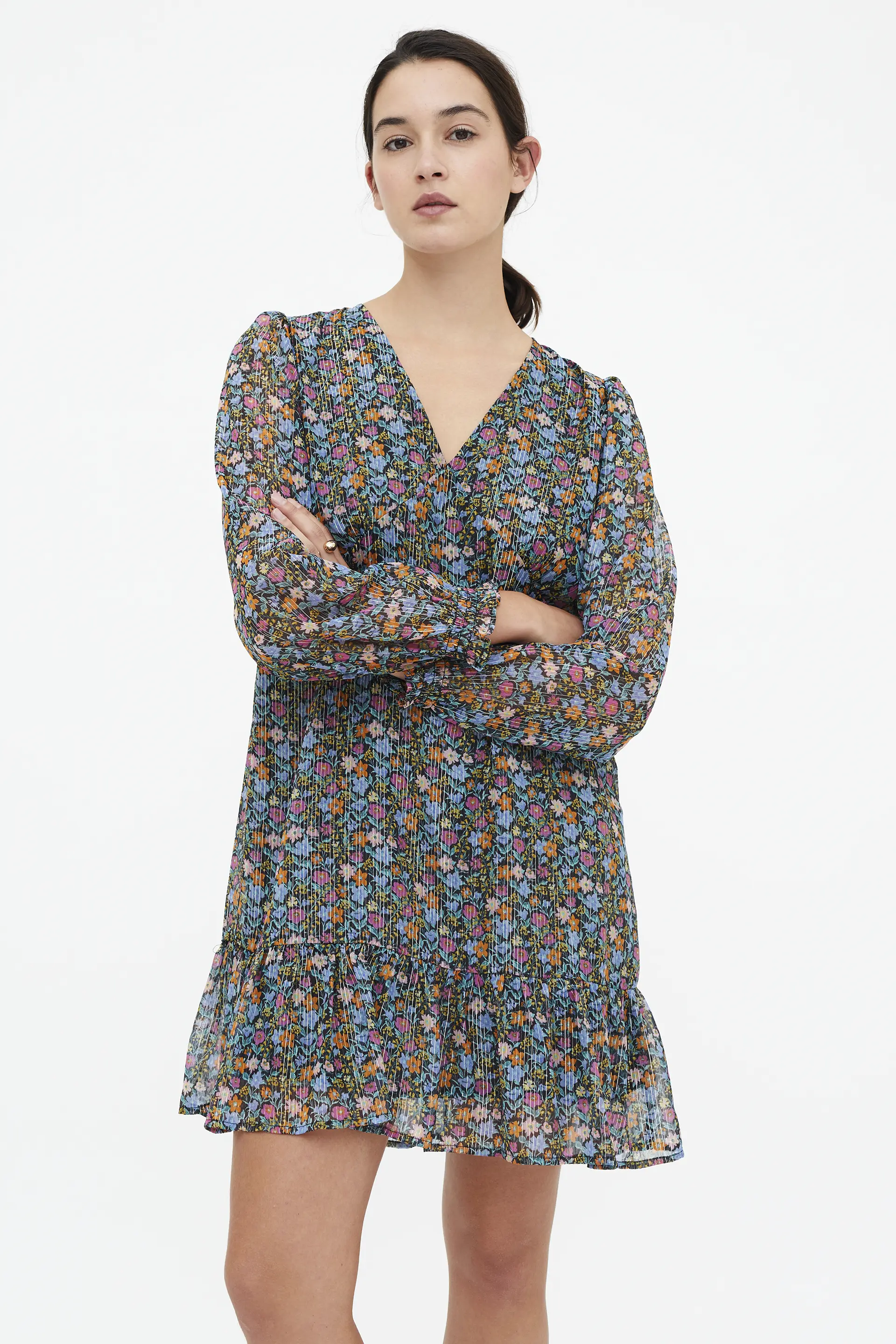 Vestido corto con estampado Flowers Lurex