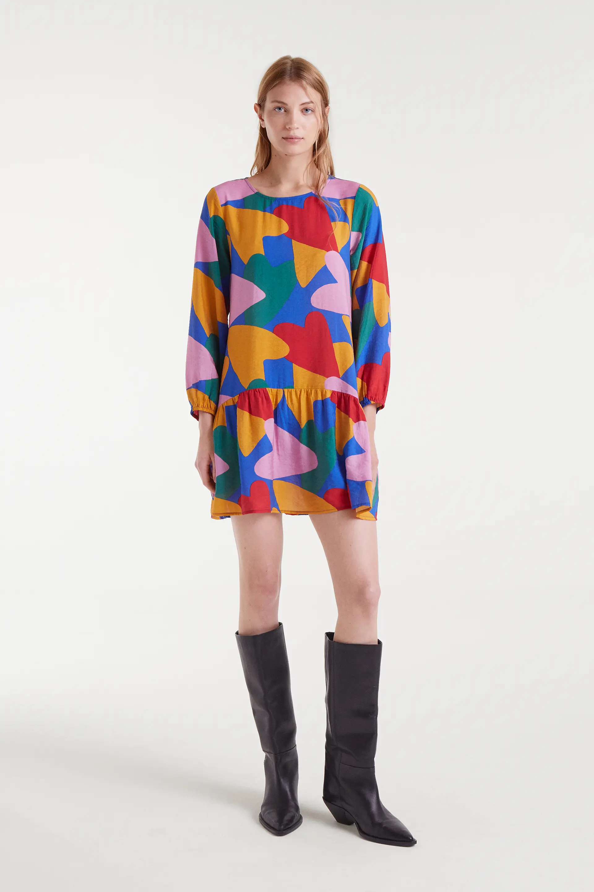 Vestido corto crepé ligero con estampado Cupido