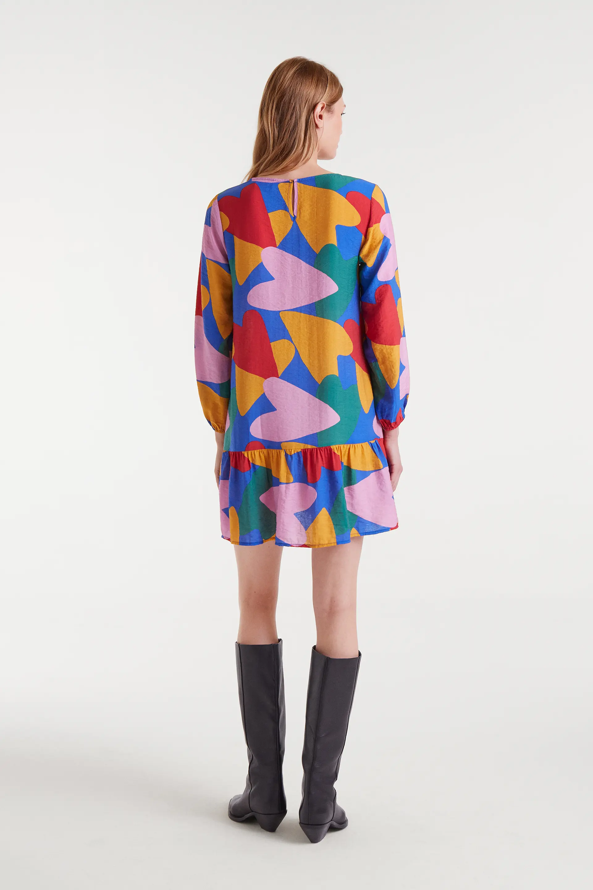 Vestido corto crepé ligero con estampado Cupido - Image 3
