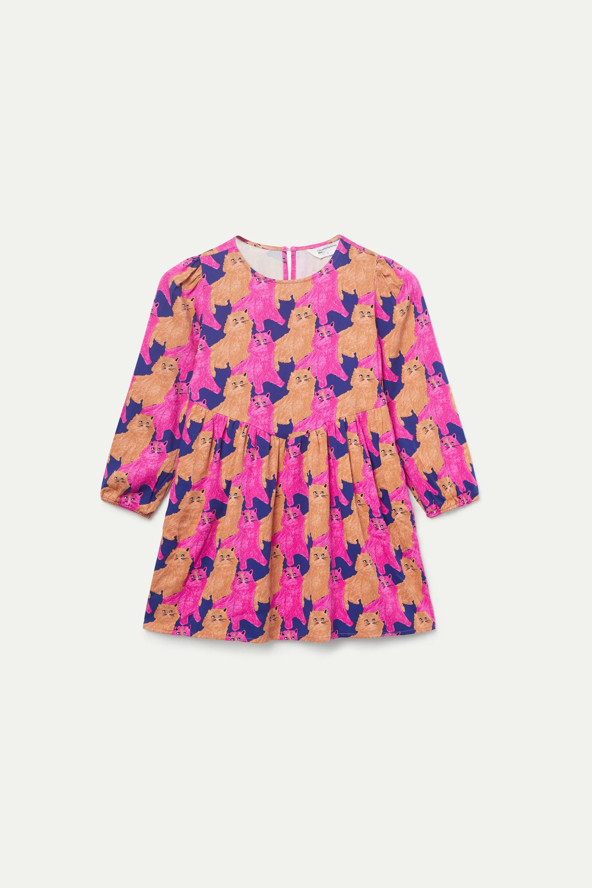 Vestido corto de niña con estampado de gatos - Image 2