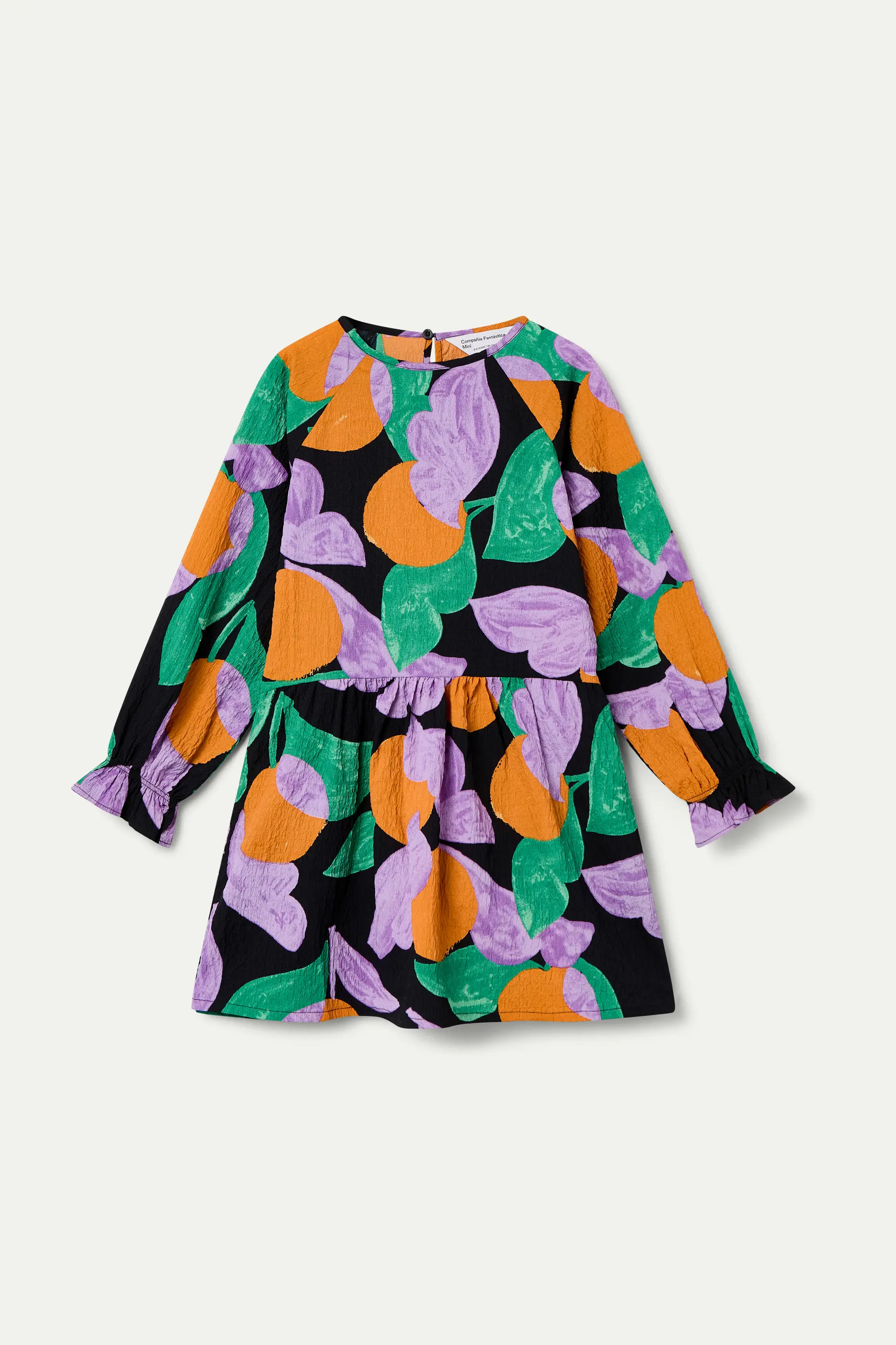 Vestido corto de niña de manga larga con estampado Apricot - Image 2