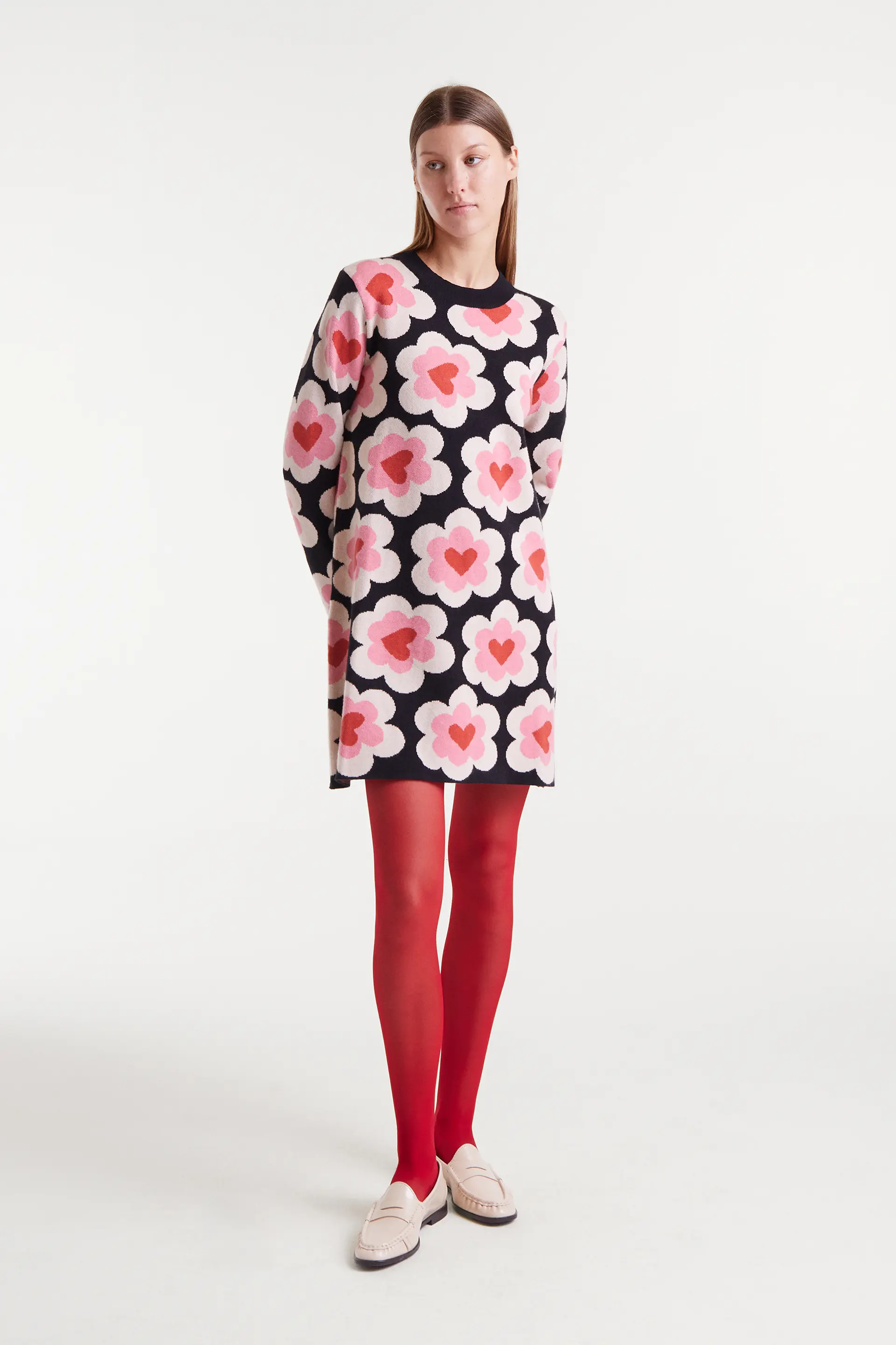 Vestido corto de punto jacquard con estampado SweetHeart