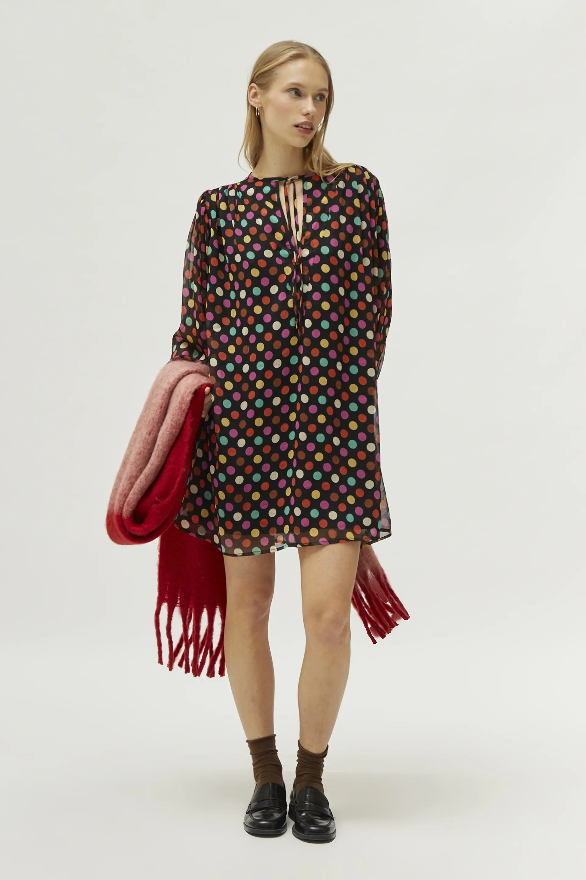 Vestido corto estampado de lunares multicolor - Image 3