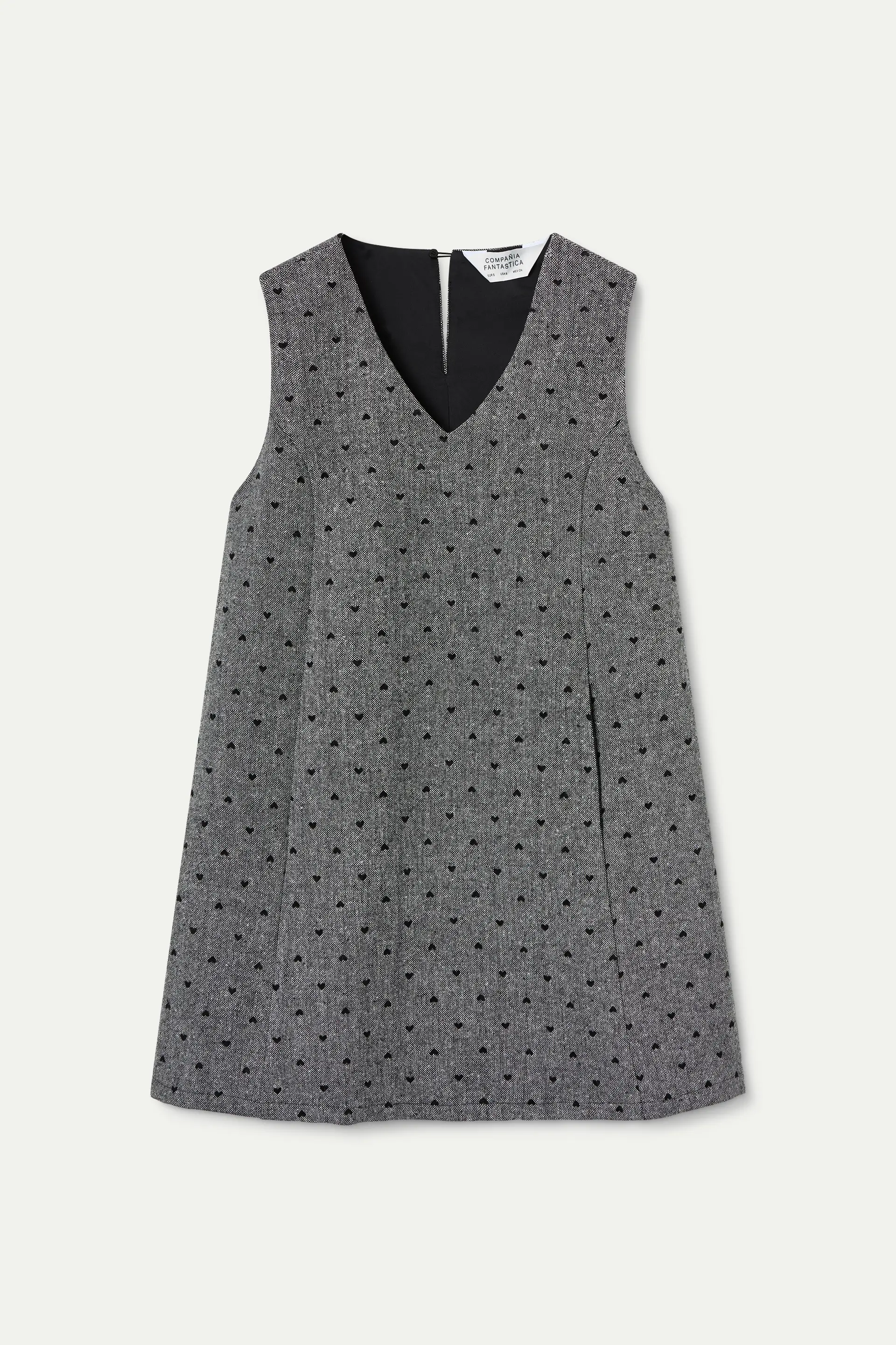 Vestido corto tweed con estampado de corazones negro - Image 2