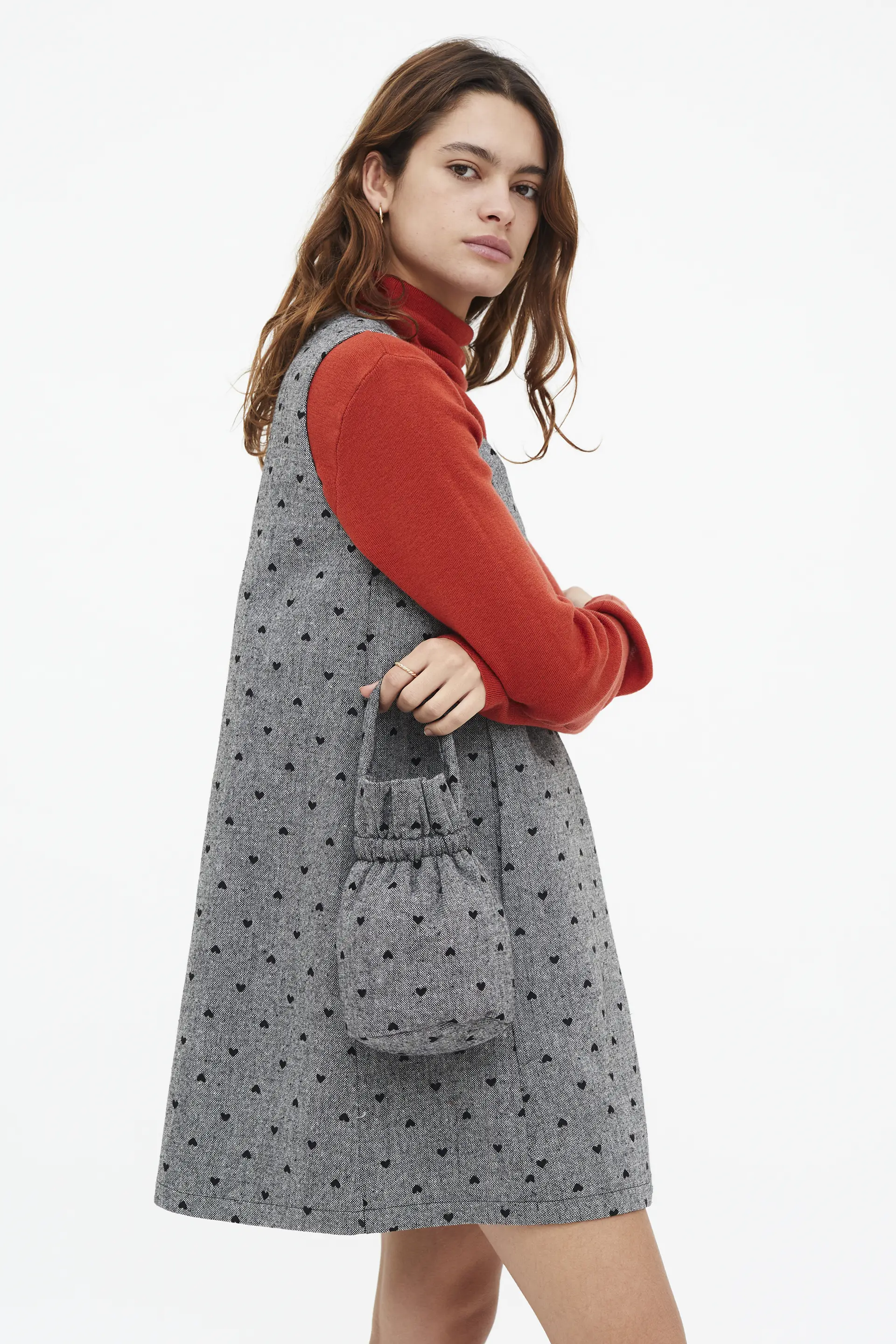 Vestido corto tweed con estampado de corazones negro - Image 5
