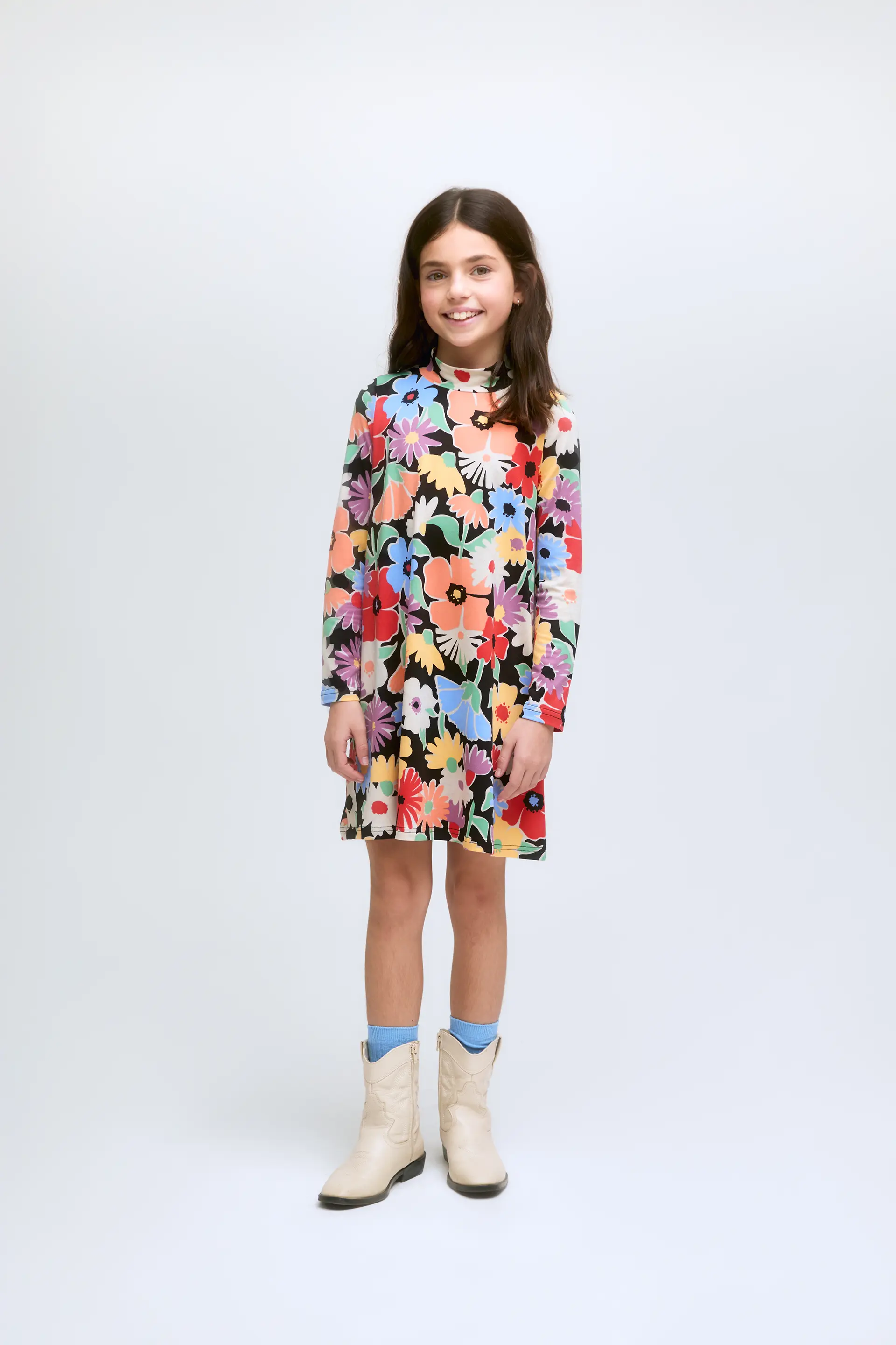 Vestido de niña corto de manga larga con estampado floral Hampton
