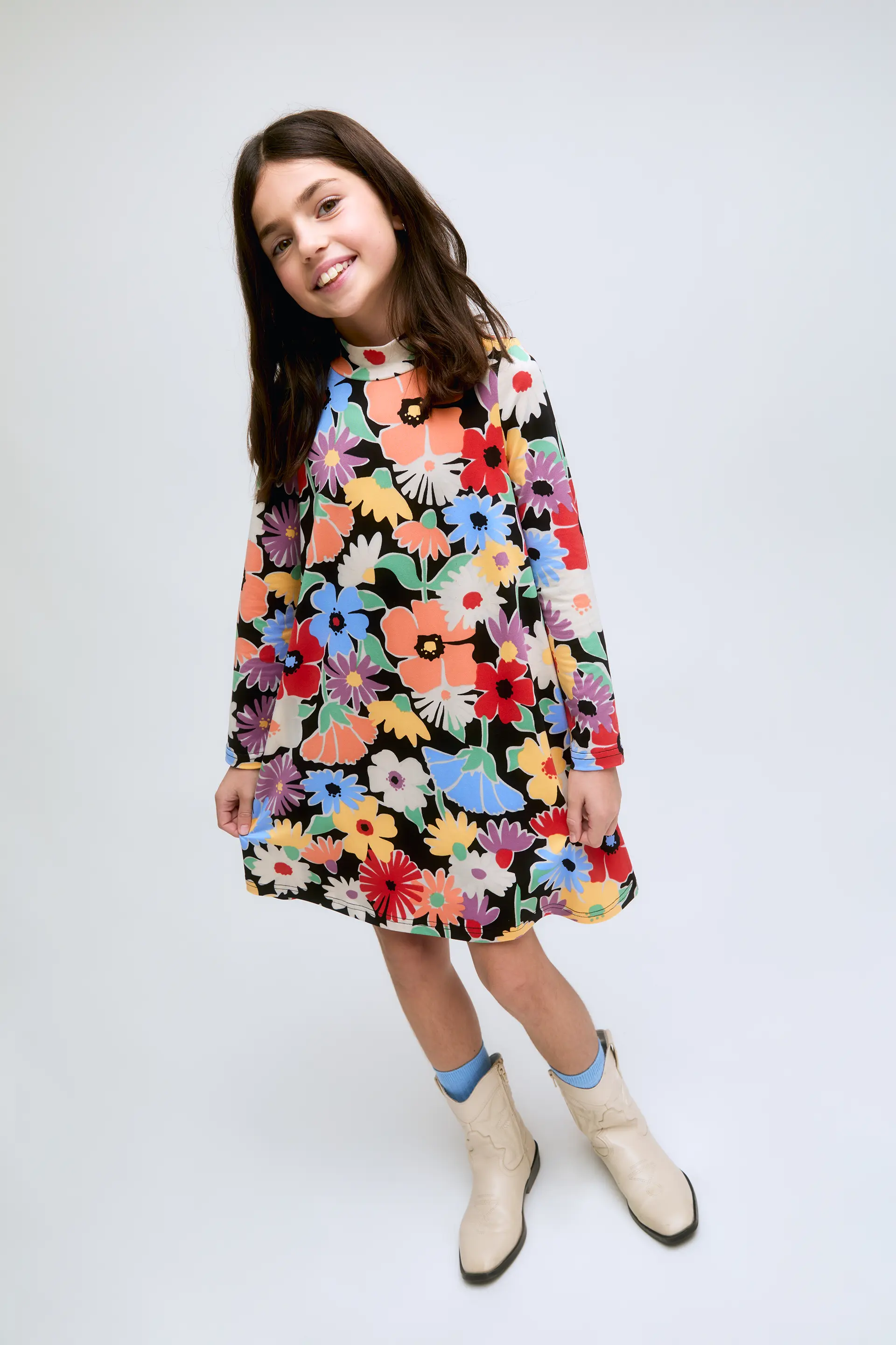 Vestido de niña corto de manga larga con estampado floral Hampton - Image 4