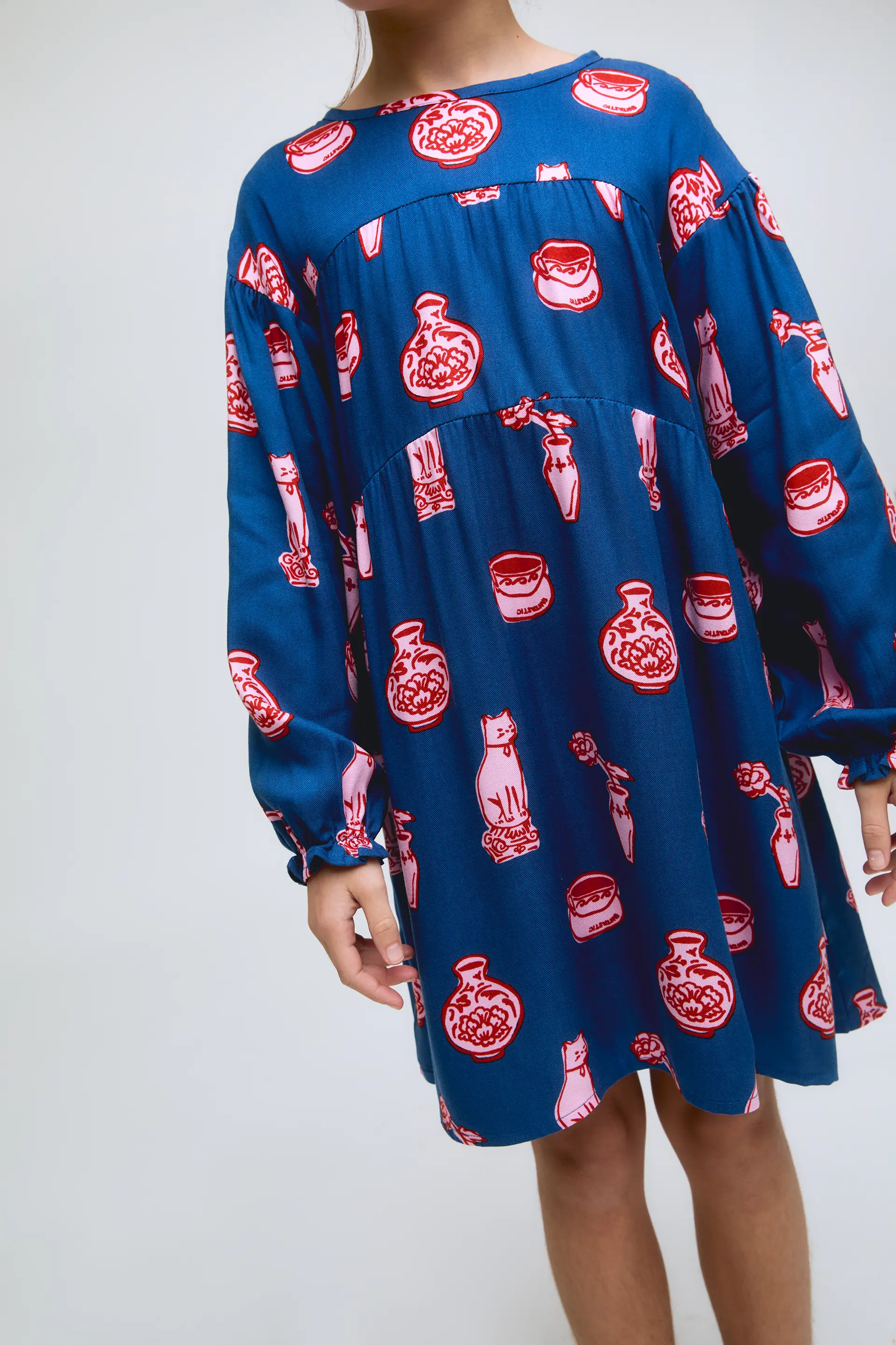 Vestido de niña de manga larga con estampado Porcelain - Image 3