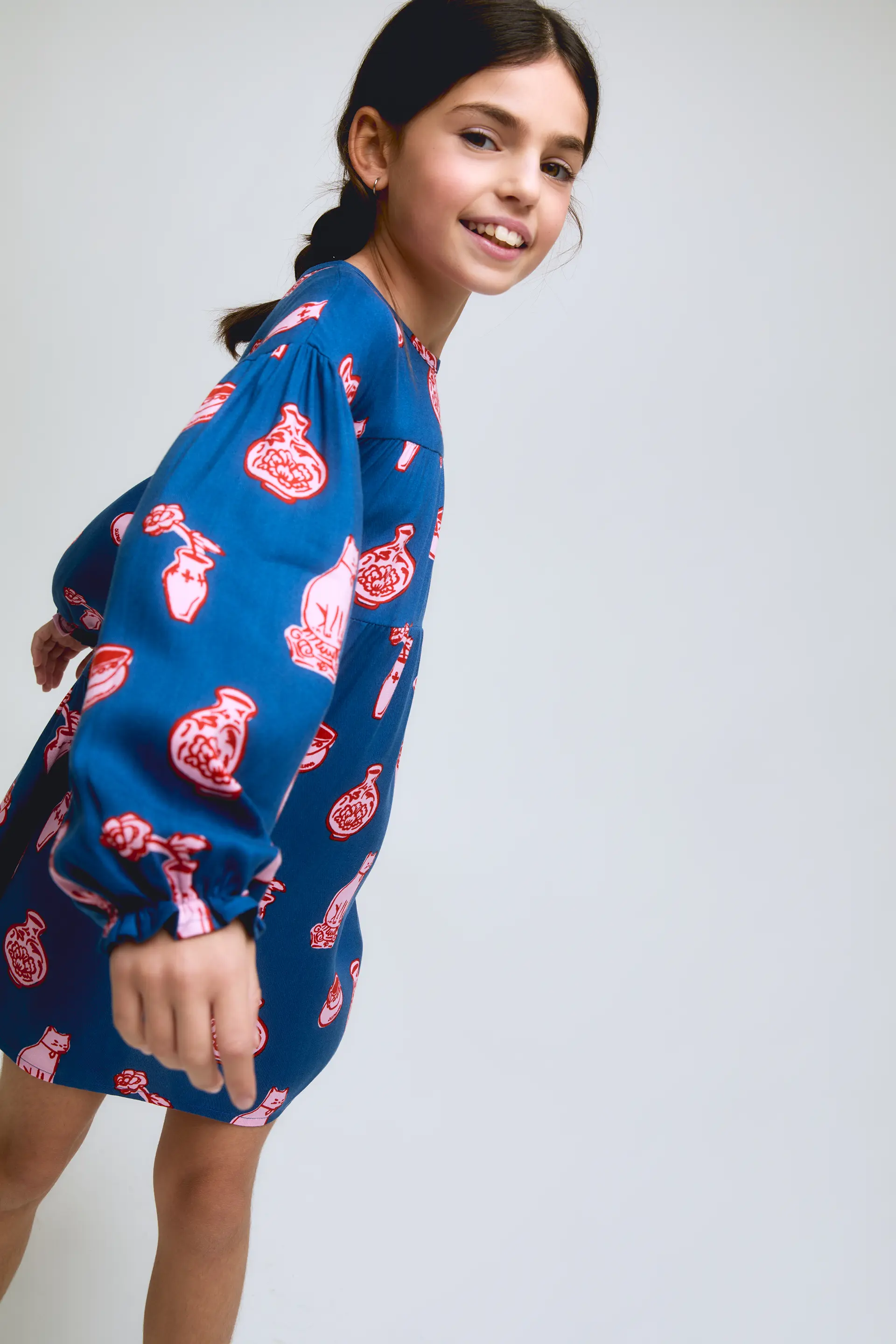 Vestido de niña de manga larga con estampado Porcelain - Image 4