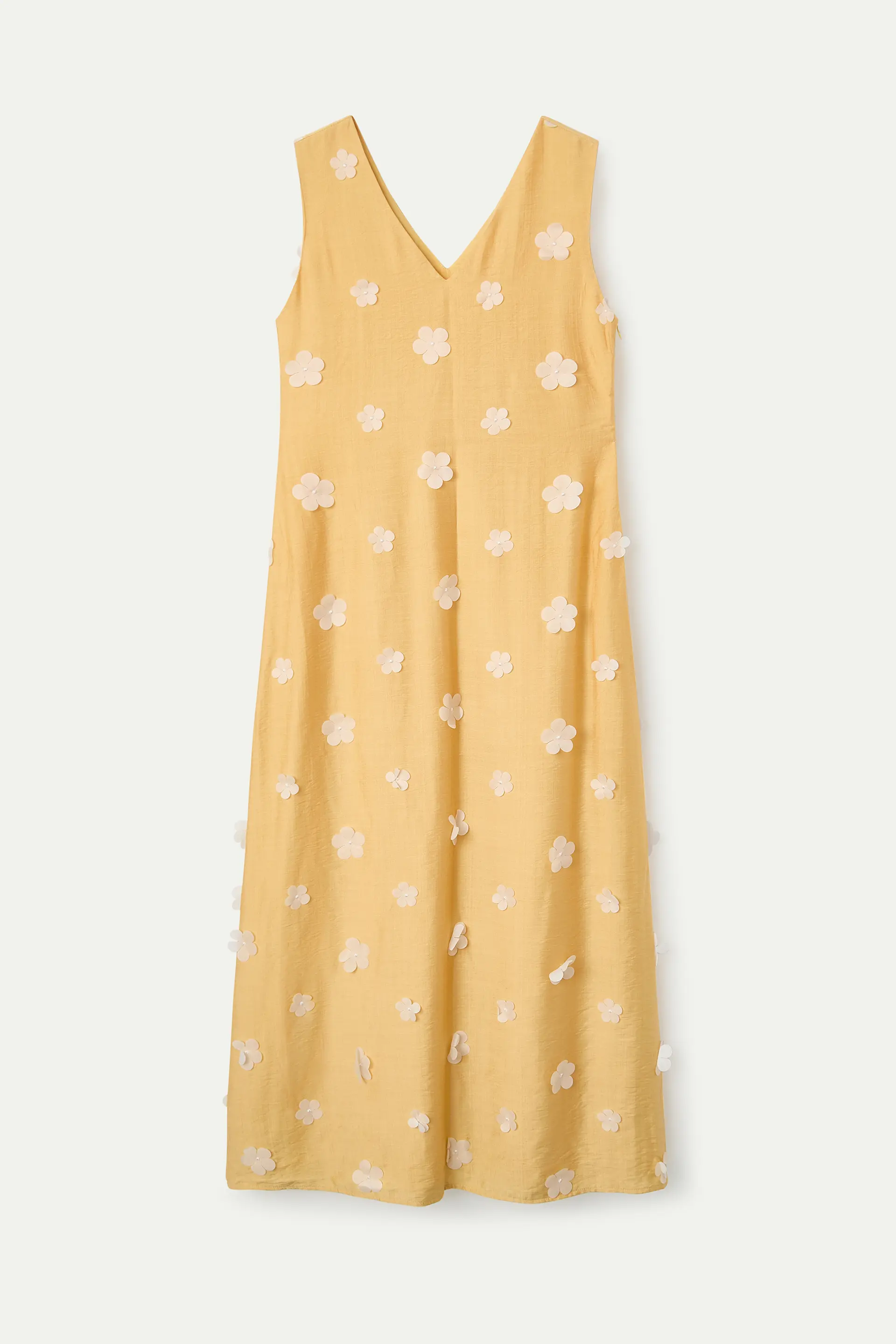 Vestido largo amarillo claro con bordado floral - Image 2