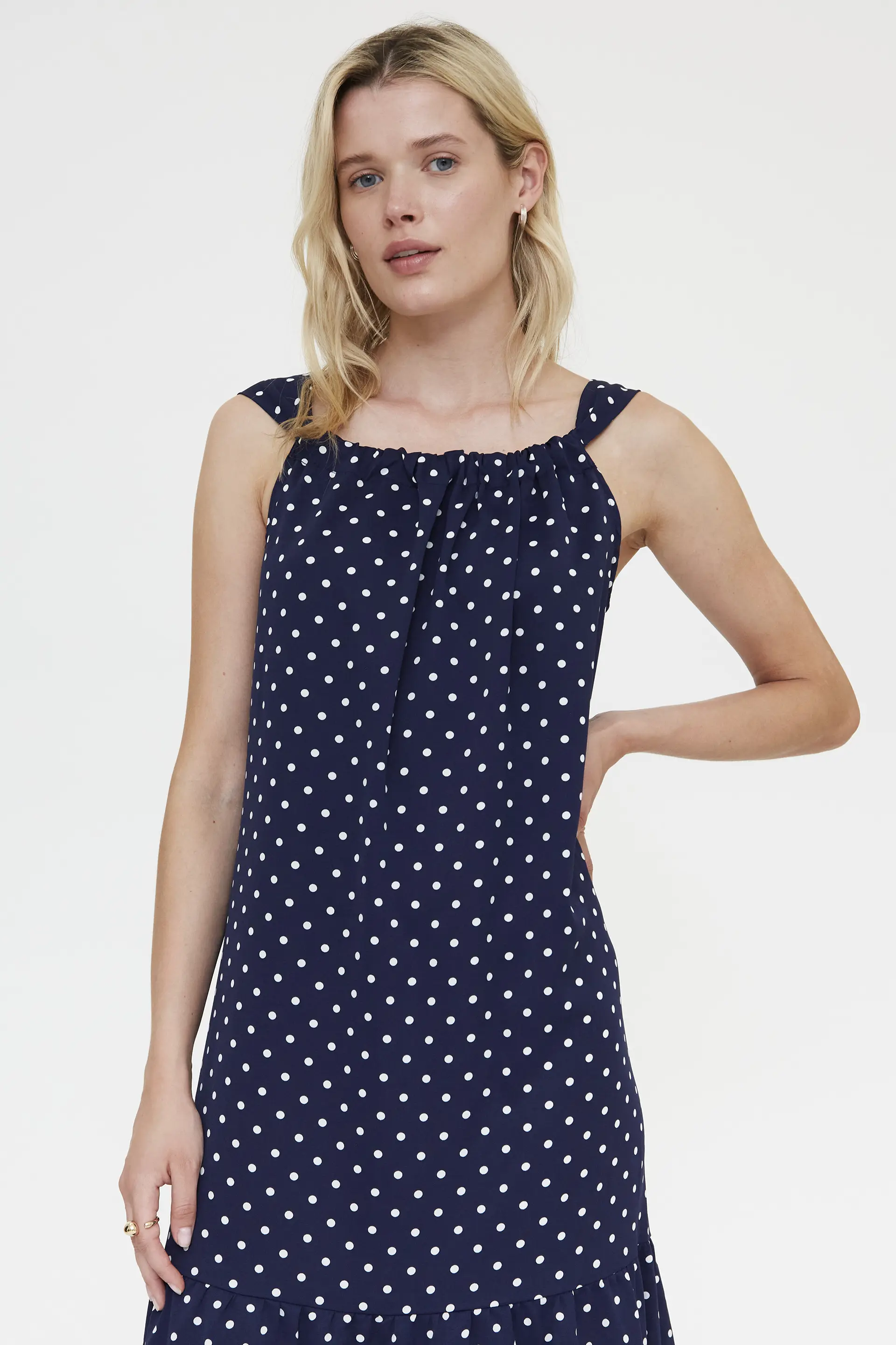 Vestido largo con estampado mini dots azul marino - Image 4