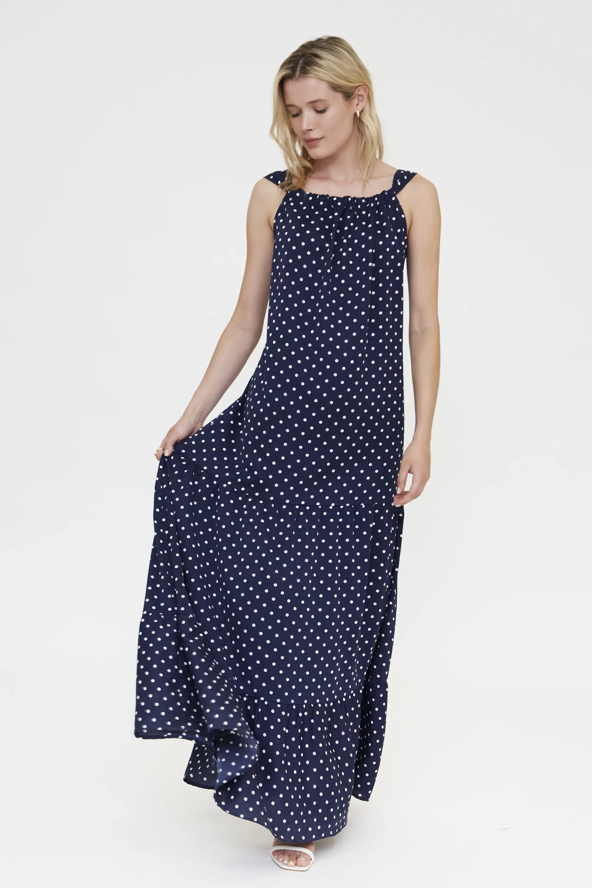 Vestido largo con estampado mini dots azul marino - Image 5