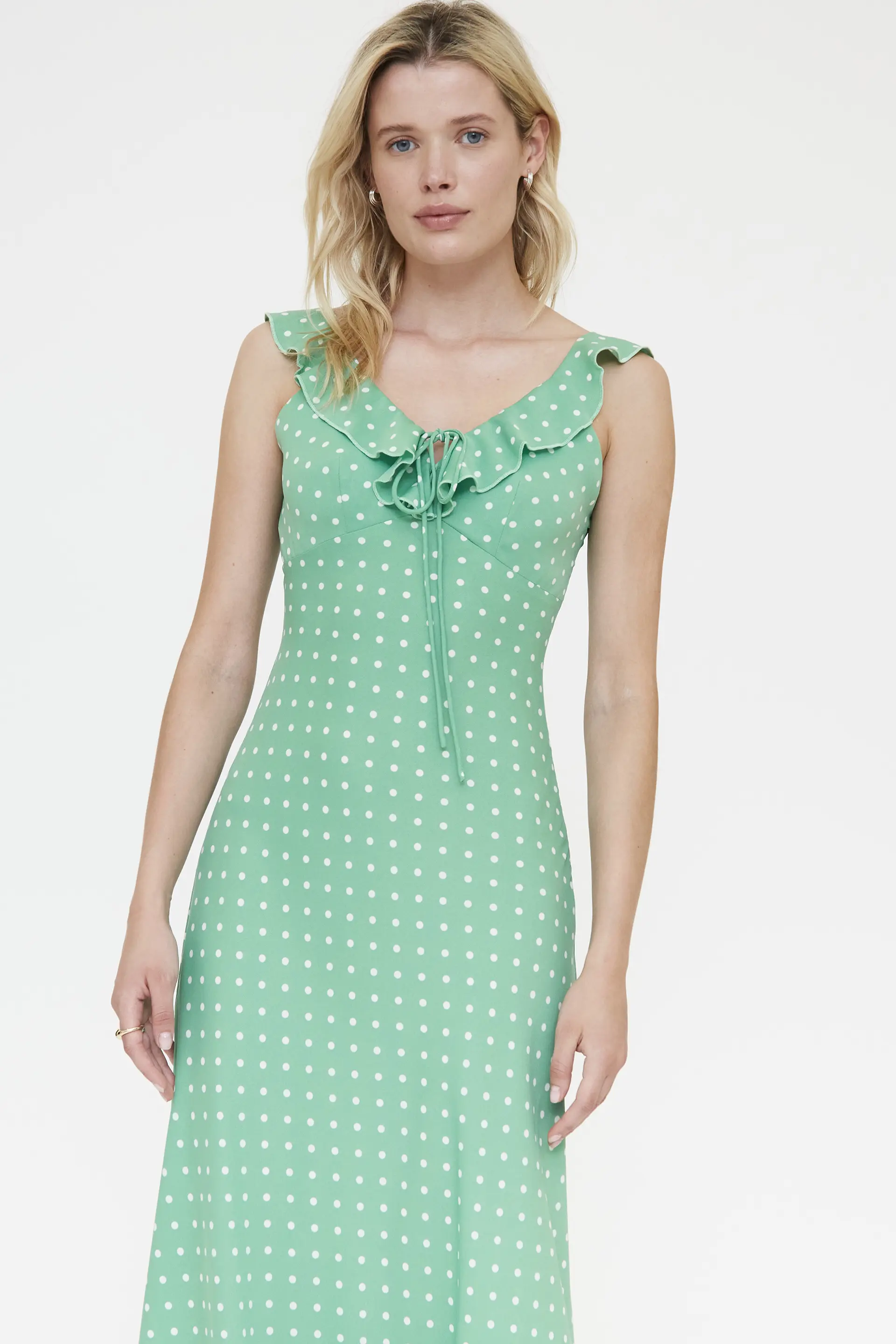 Vestido largo con estampado mini dots verde - Image 5