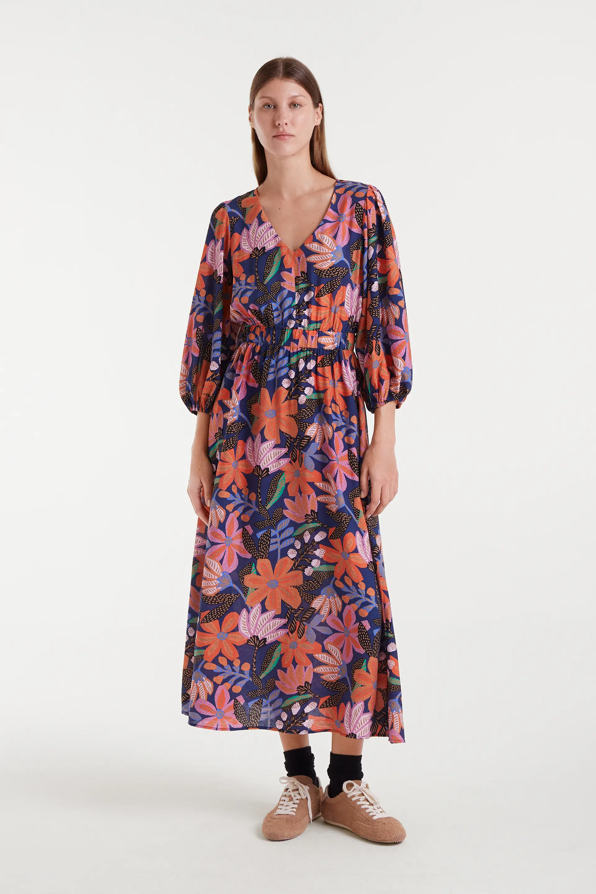 Vestido largo crepé ligero con estampado Tigerlily