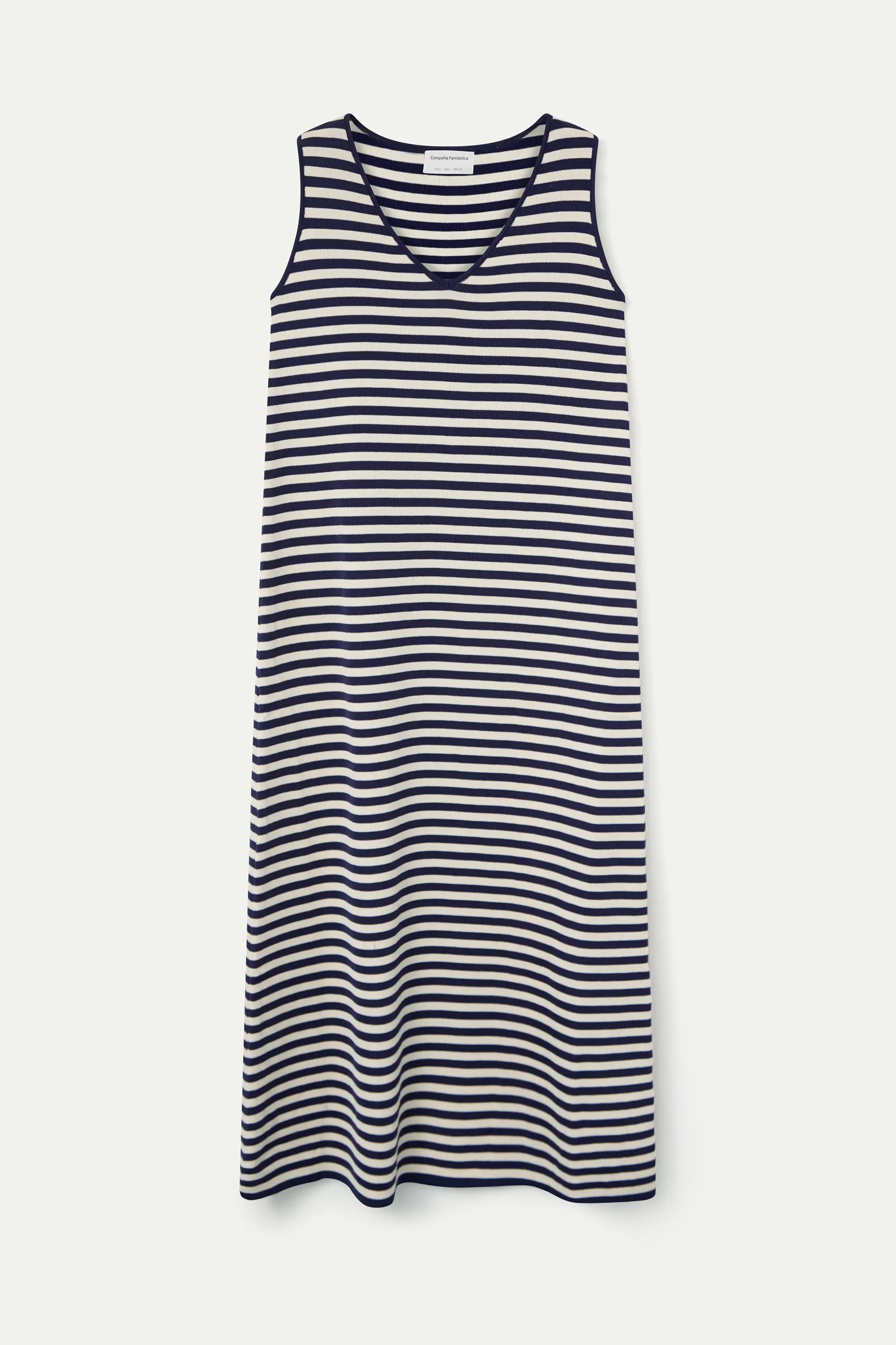 Vestido largo de punto con estampado de rayas blanco y azul marino - Image 2