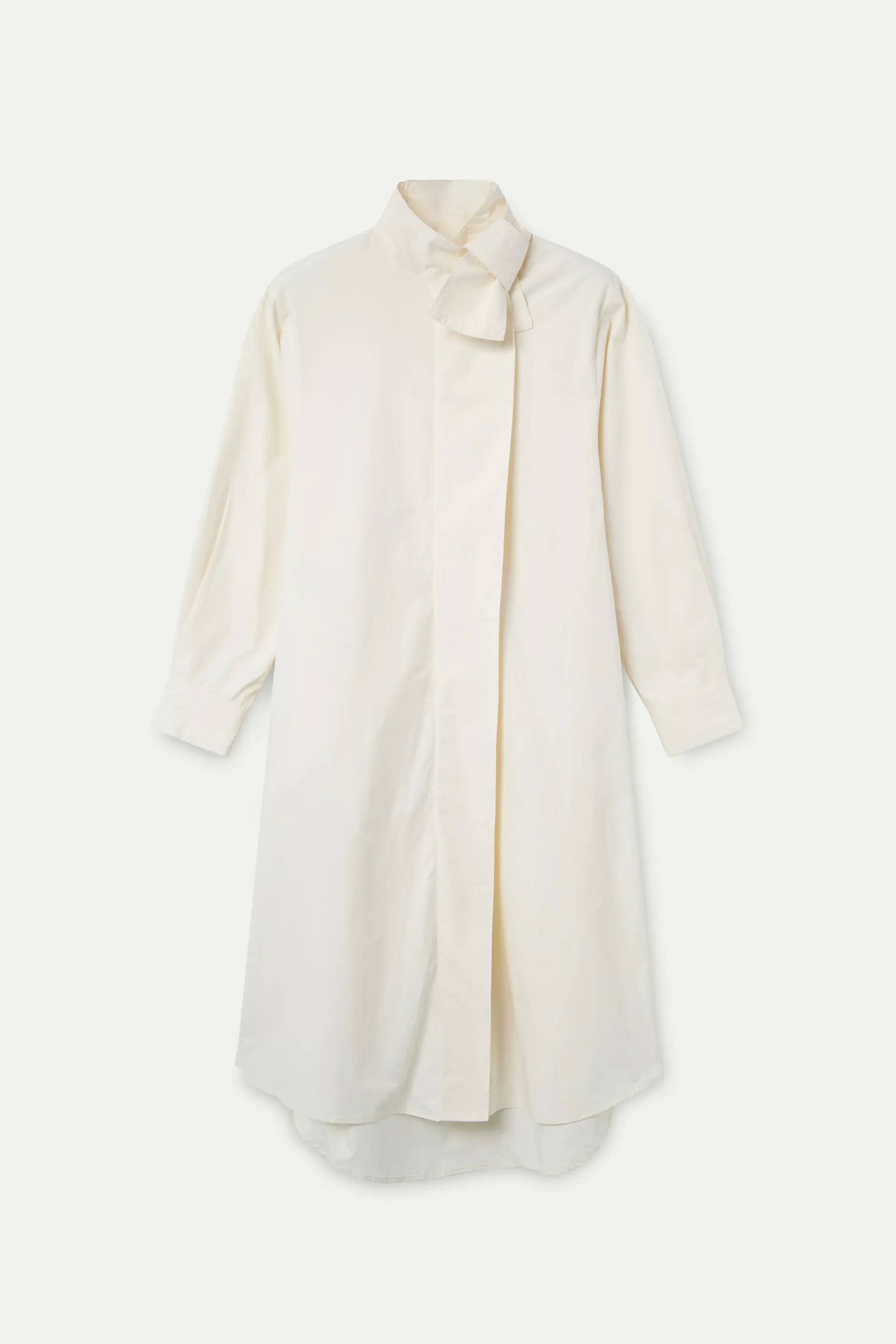 Vestido midi blanco roto cuello lazado
