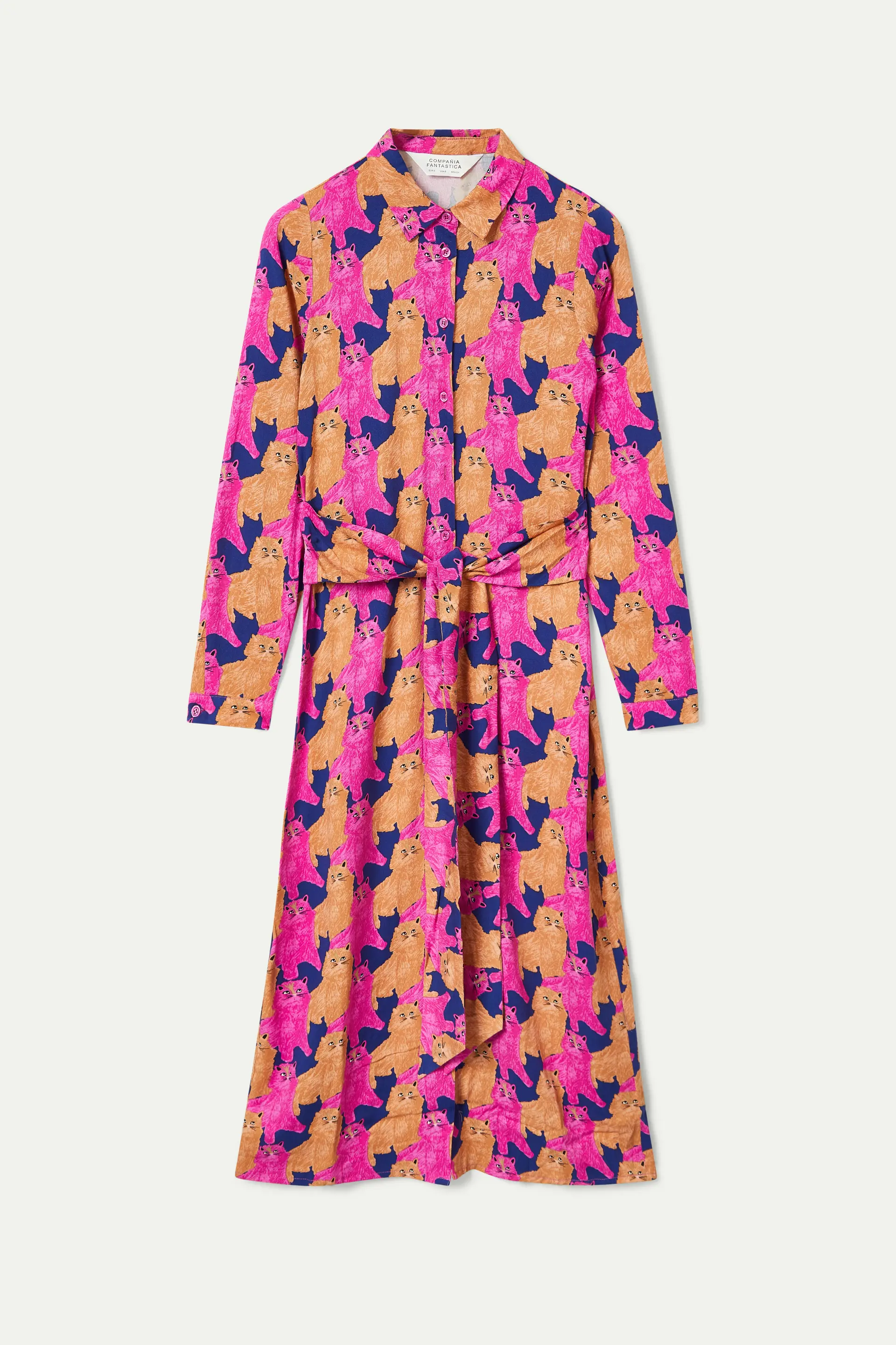 Vestido midi camisero con estampado de gatos - Image 2