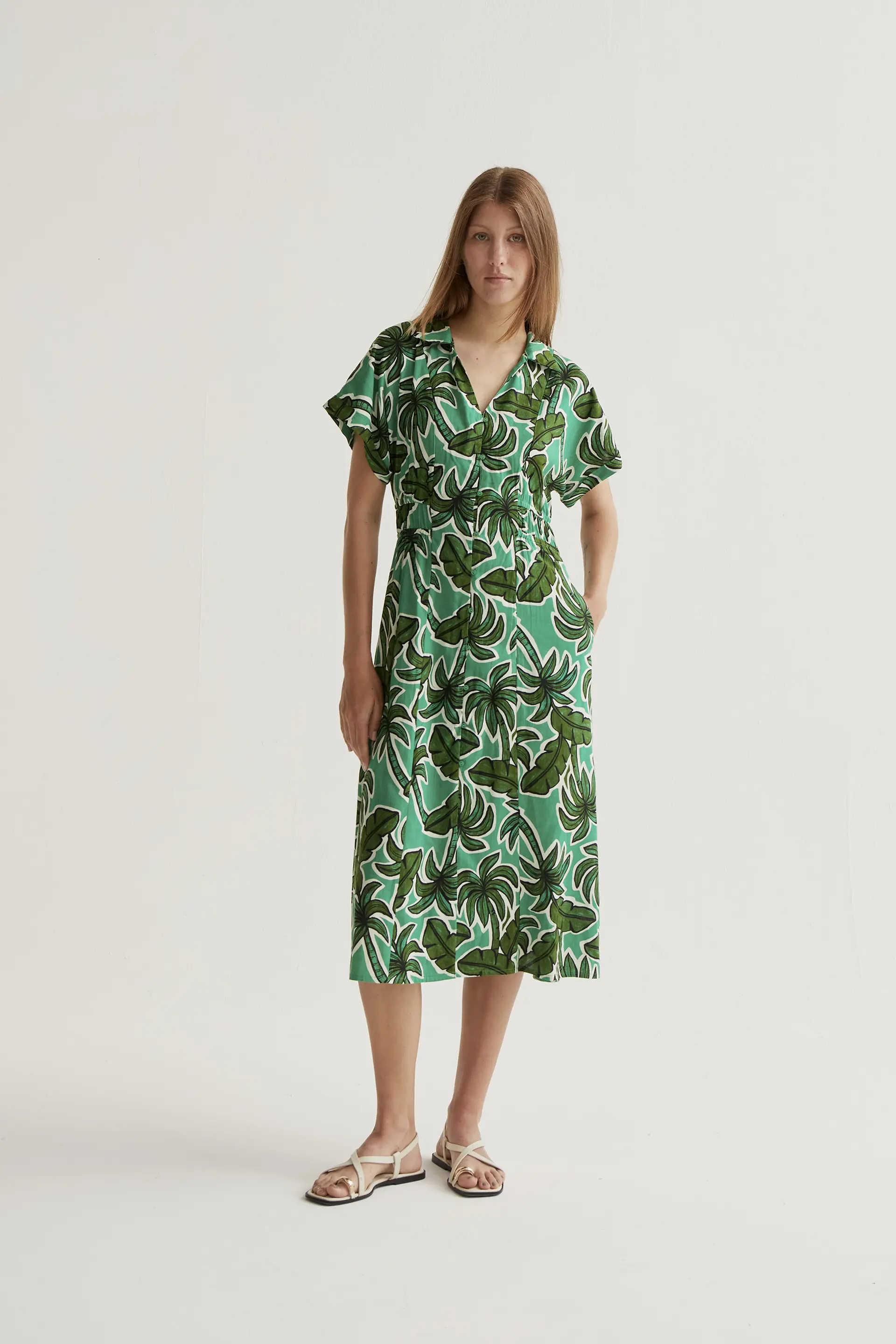 Vestido midi con estampado Palm Tree
