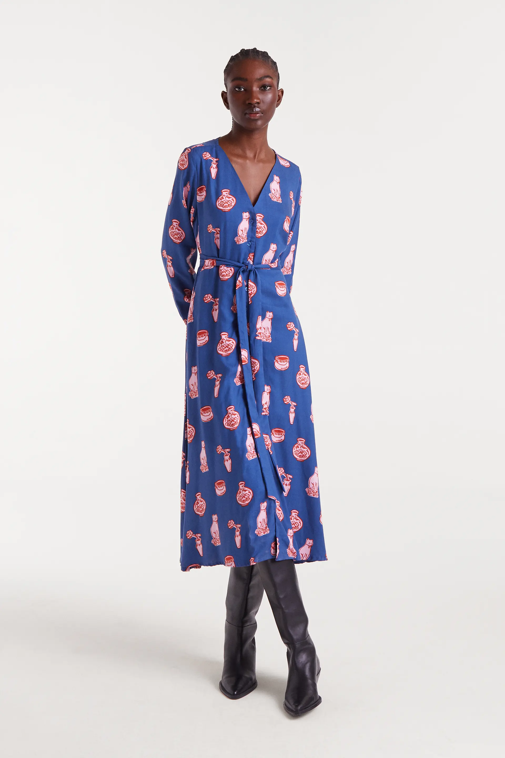 Vestido midi con estampado Porcelain