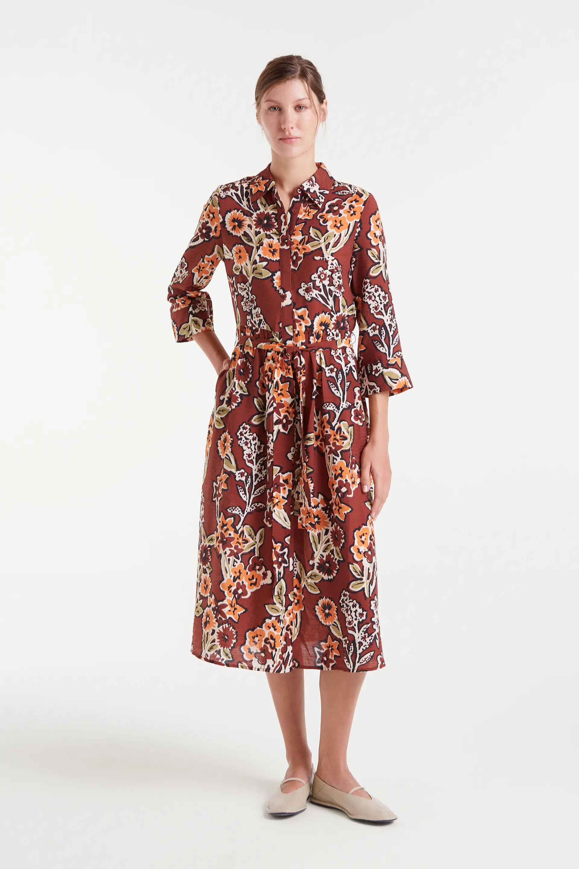 Vestido midi crepé ligero con estampado Daisy