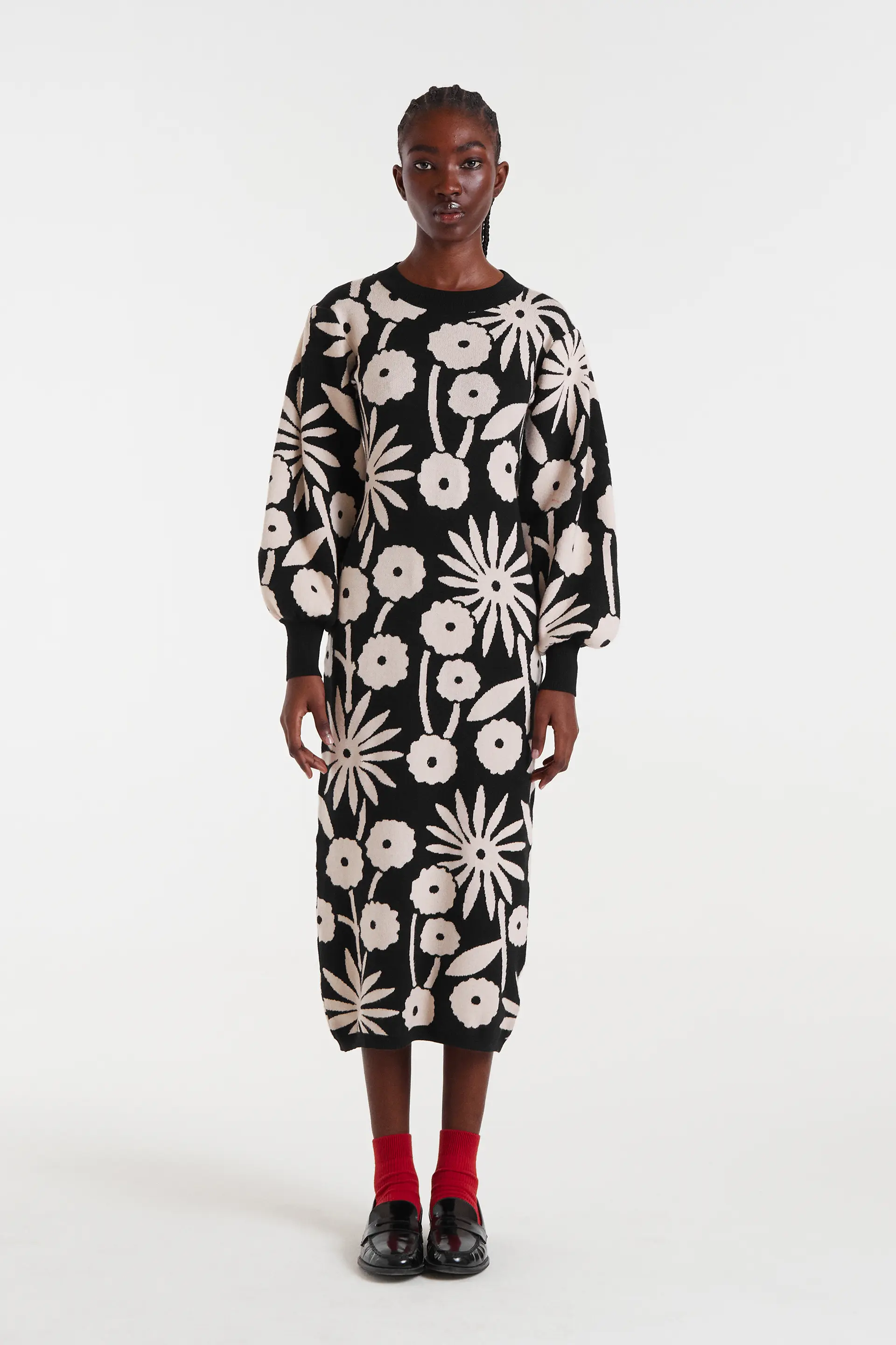 Vestido midi jacquard con estampado Tofu